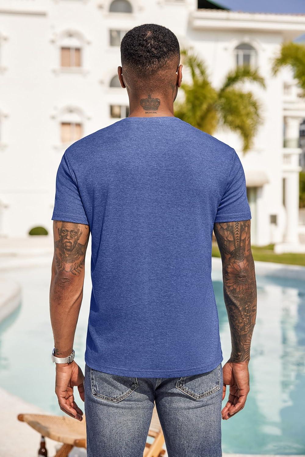 imageCOOFANDY Mens 3 Pack Henley Shirts Short Sleeve Casual Basic Tees Classic Henley Summer Solid T Shirts with PocketAzure Blue