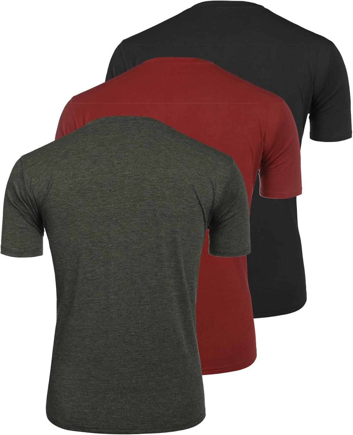 imageCOOFANDY Mens 3 Pack Henley Shirts Short Sleeve Casual Basic Tees Classic Henley Summer Solid T Shirts with PocketBlackWineDark Grey
