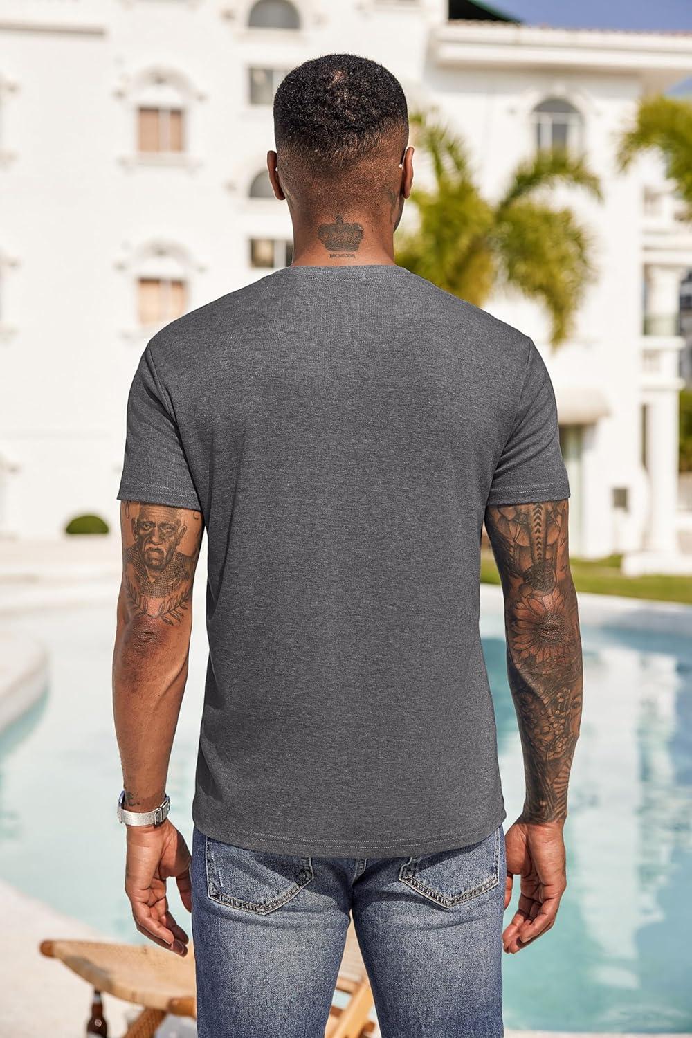 imageCOOFANDY Mens 3 Pack Henley Shirts Short Sleeve Casual Basic Tees Classic Henley Summer Solid T Shirts with PocketDark Gray