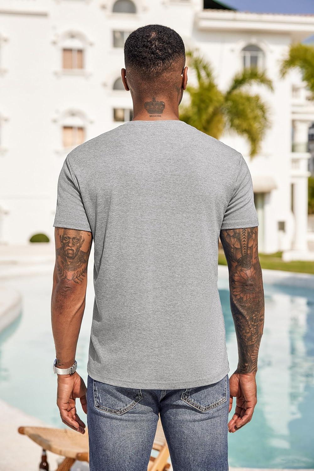 imageCOOFANDY Mens 3 Pack Henley Shirts Short Sleeve Casual Basic Tees Classic Henley Summer Solid T Shirts with PocketLight Gray