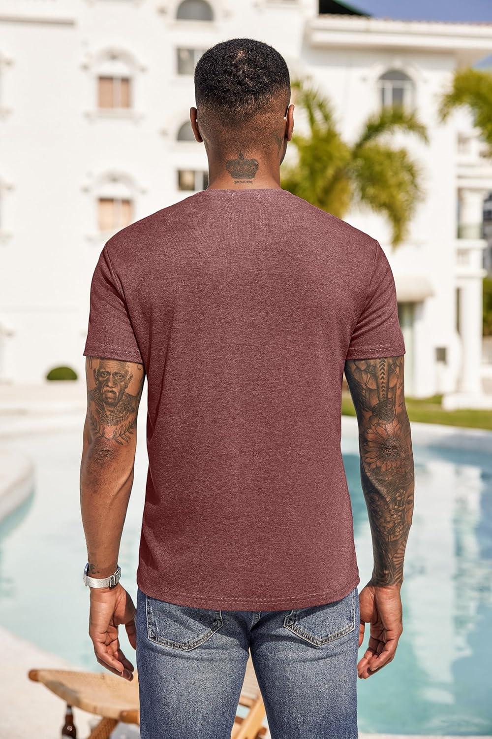 imageCOOFANDY Mens 3 Pack Henley Shirts Short Sleeve Casual Basic Tees Classic Henley Summer Solid T Shirts with PocketRed
