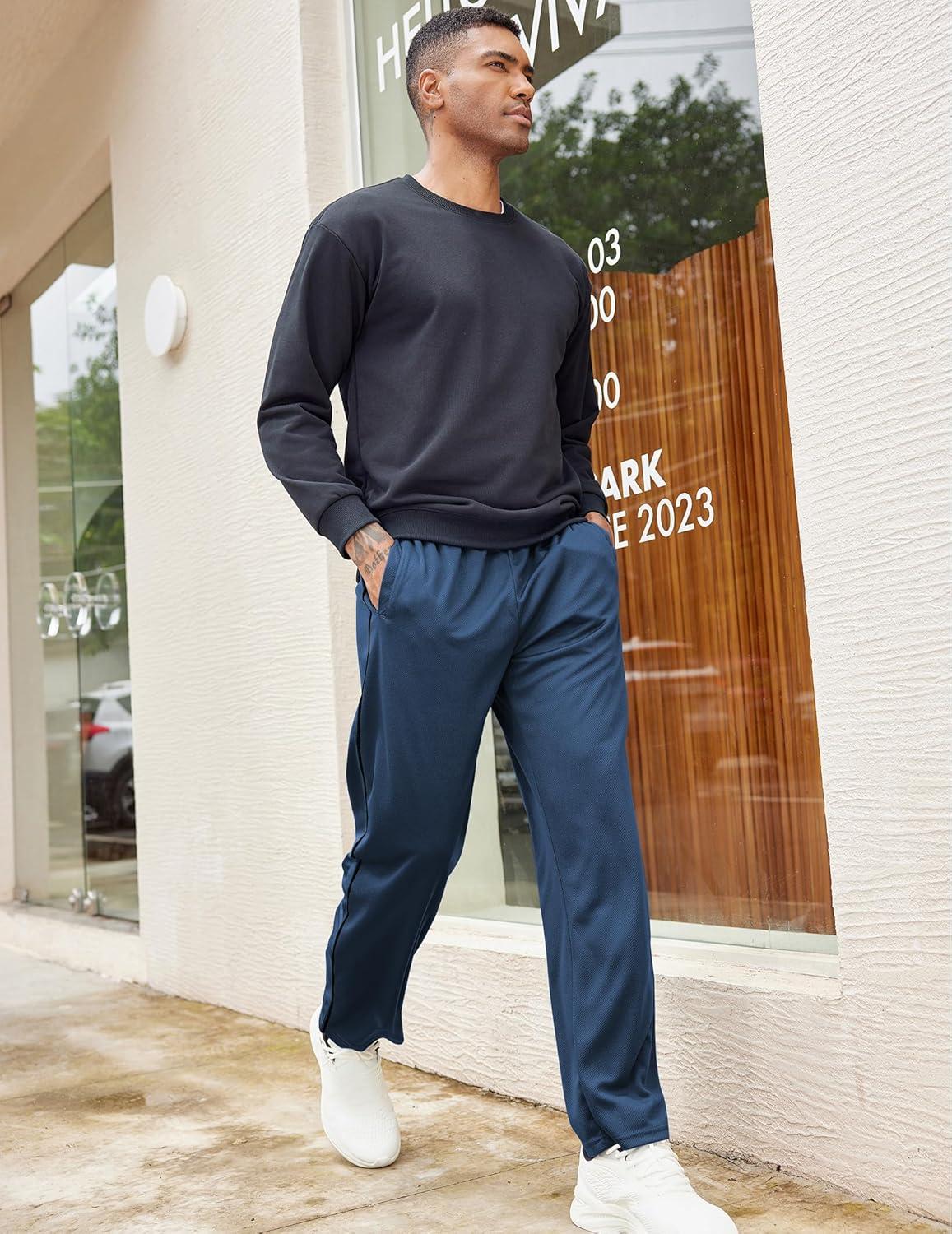 imageCOOFANDY Mens Athletic Workout Pants Open Bottom Sweatpants Mesh Gym Pants for Runnning TrainingCasualNavy Blue