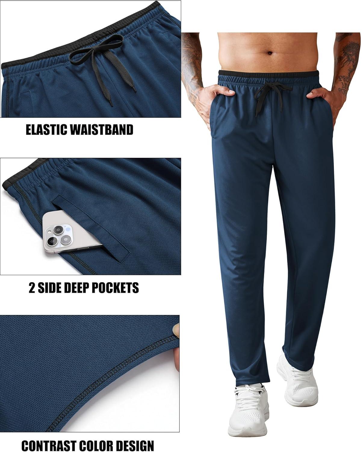 imageCOOFANDY Mens Athletic Workout Pants Open Bottom Sweatpants Mesh Gym Pants for Runnning TrainingCasualNavy Blue