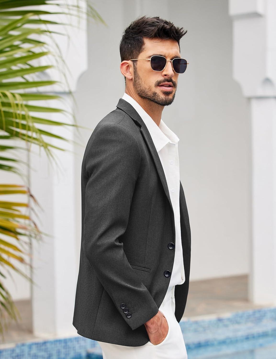 imageCOOFANDY Mens Blazer Casual Two Buttons Sport Coats Lightweight Suit JacketDark Charcoal