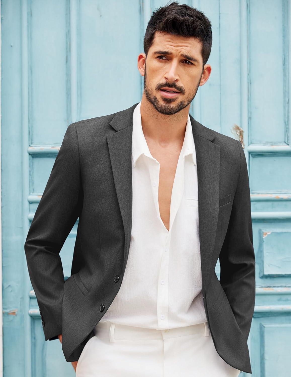 imageCOOFANDY Mens Blazer Casual Two Buttons Sport Coats Lightweight Suit JacketDark Charcoal