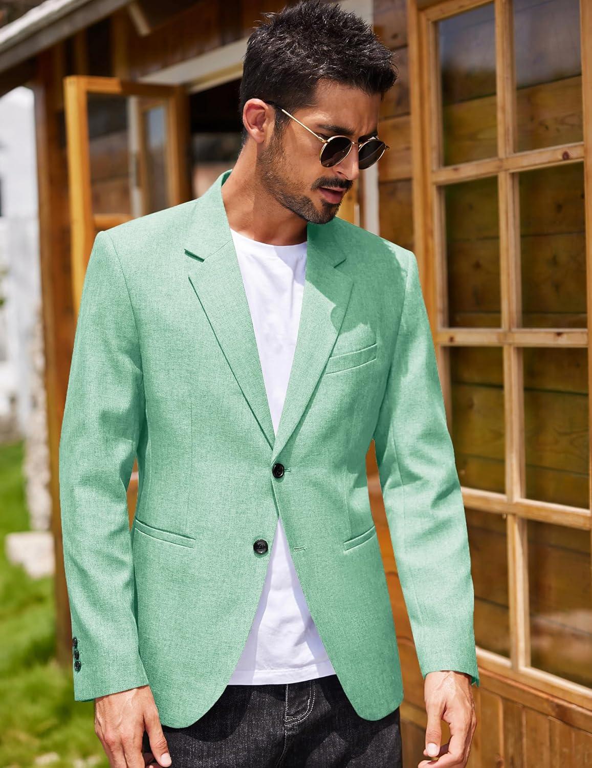 imageCOOFANDY Mens Blazer Casual Two Buttons Sport Coats Lightweight Suit JacketMint Green