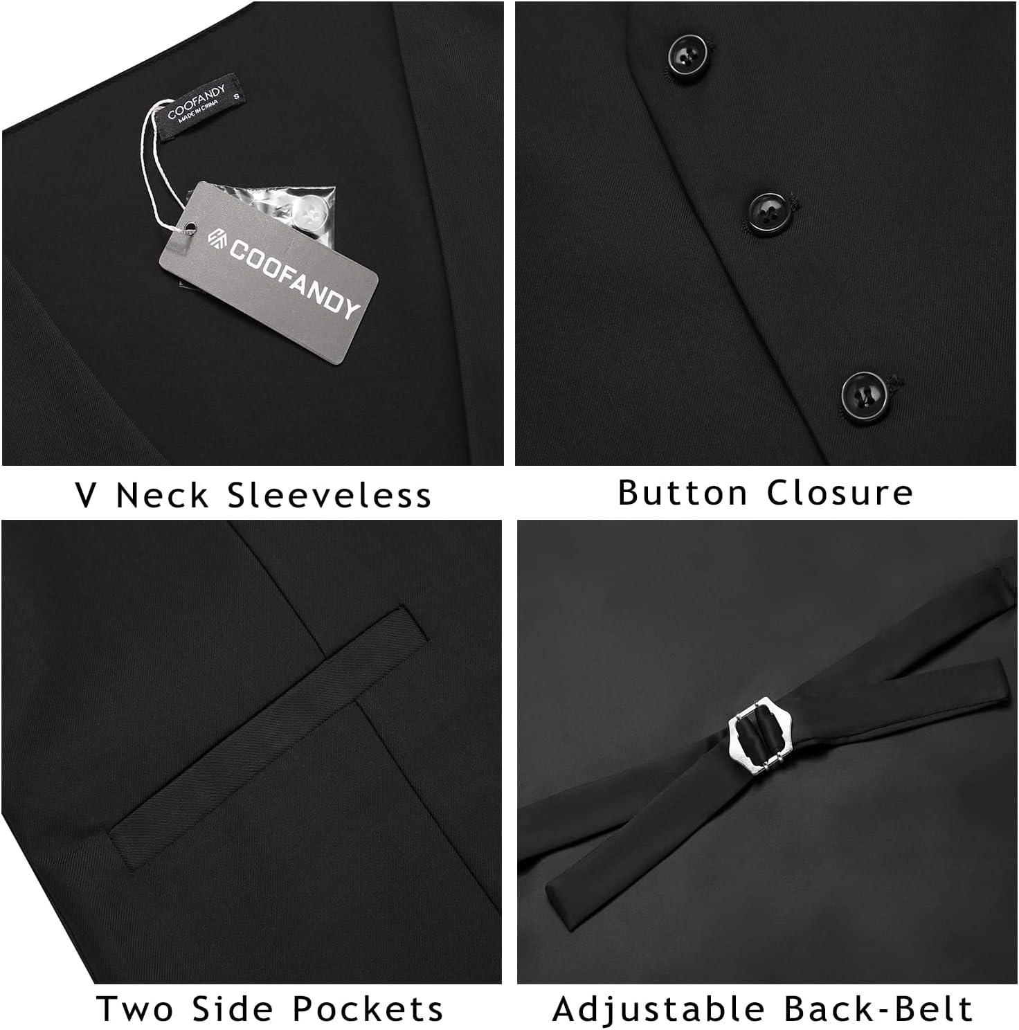 imageCOOFANDY Mens Business Suit Vest Casual Dress Vest Slim Fit Formal WaistcoatBlack