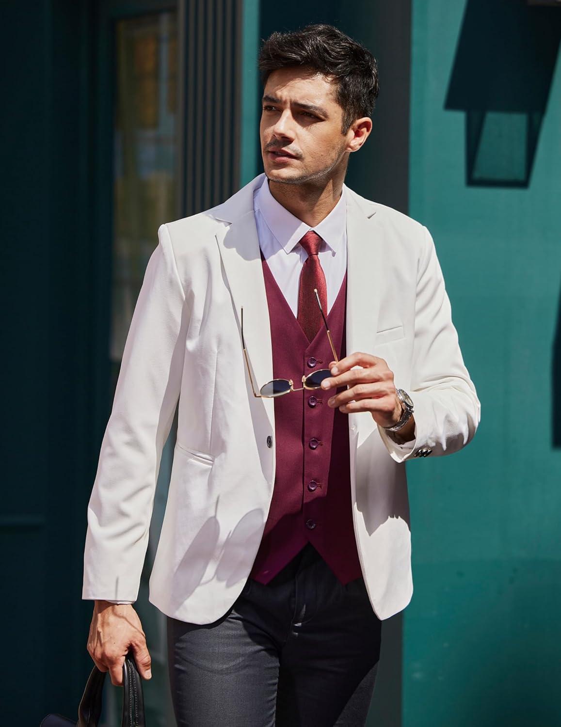 imageCOOFANDY Mens Business Suit Vest Casual Dress Vest Slim Fit Formal WaistcoatWine Red