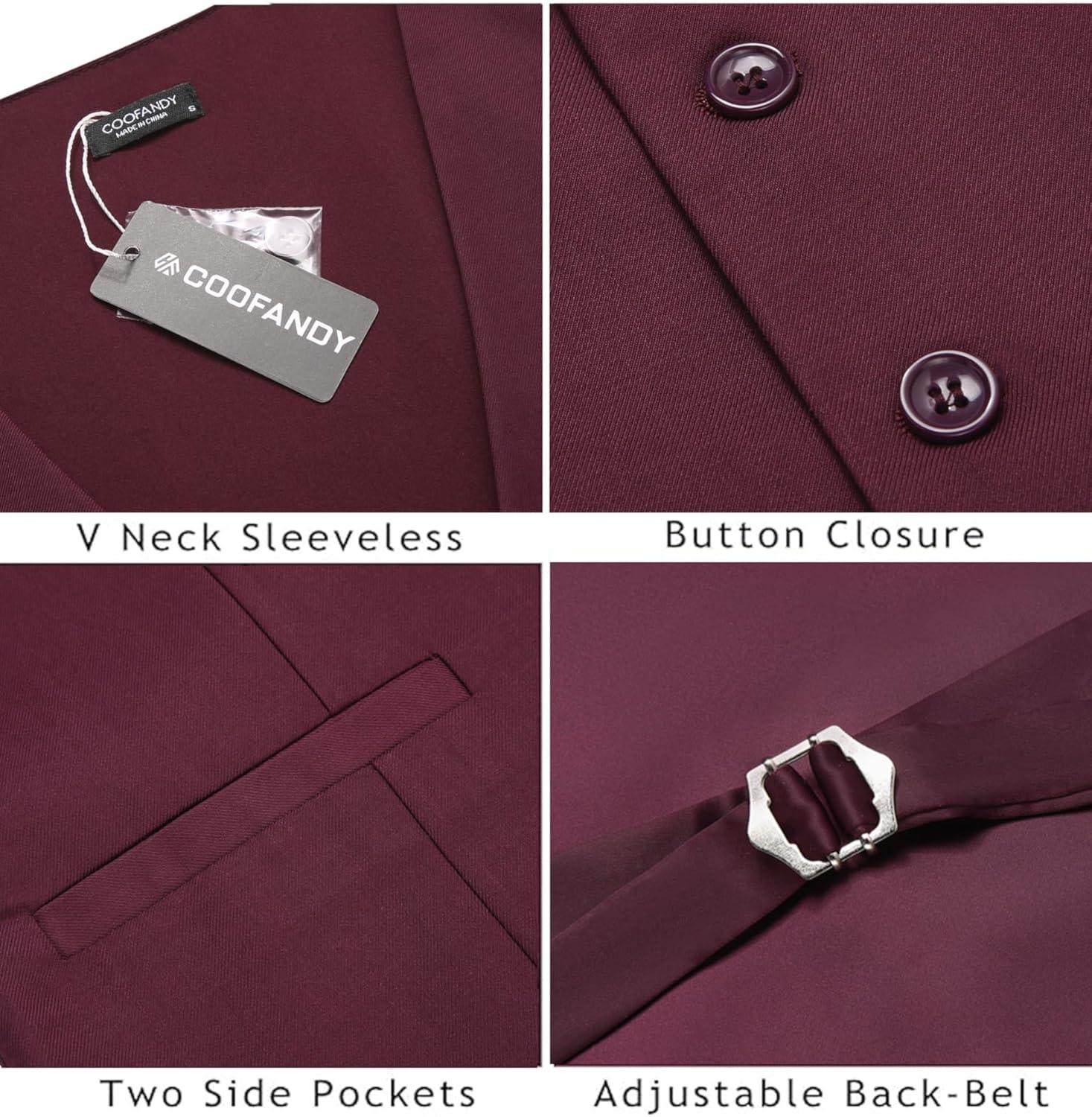imageCOOFANDY Mens Business Suit Vest Casual Dress Vest Slim Fit Formal WaistcoatWine Red