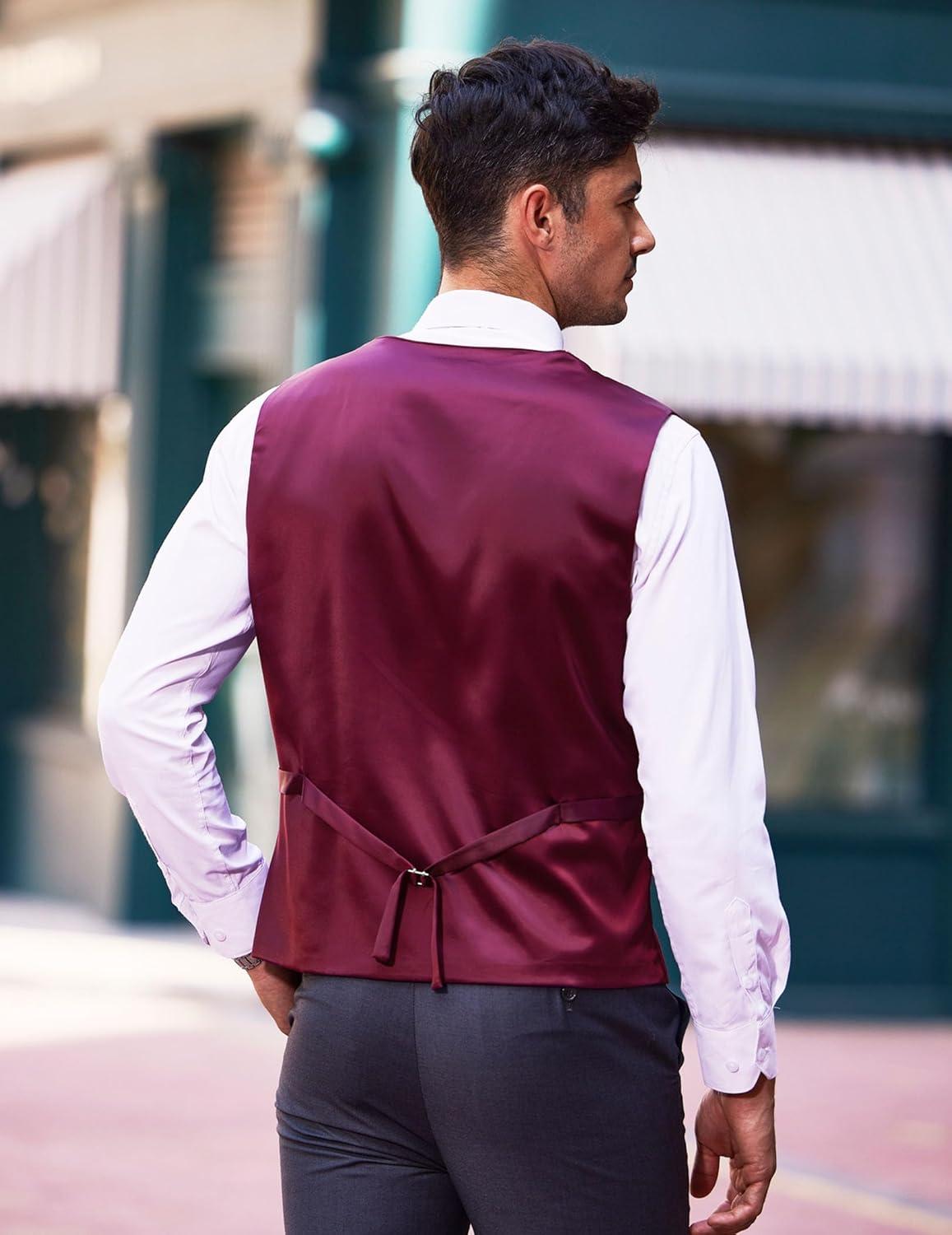 imageCOOFANDY Mens Business Suit Vest Casual Dress Vest Slim Fit Formal WaistcoatWine Red