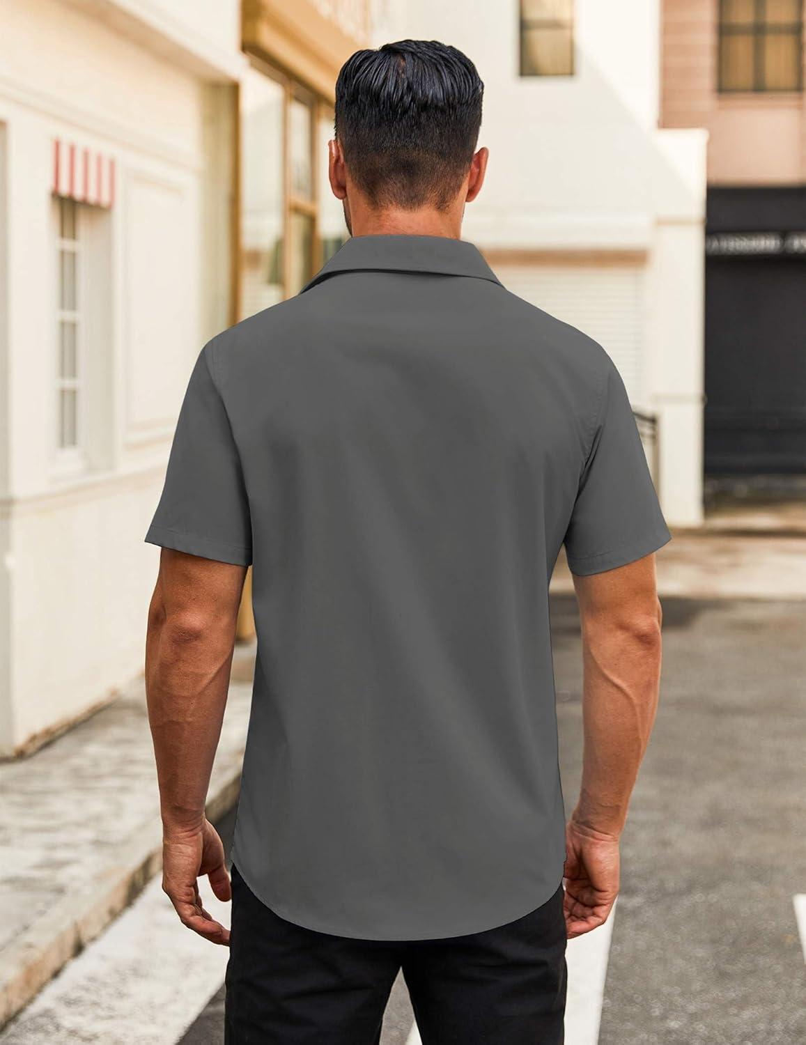 imageCOOFANDY Mens Button Down Shirts Short Sleeve Casual Dress Shirts Untucked Summer Shirt with PocketDark Grey