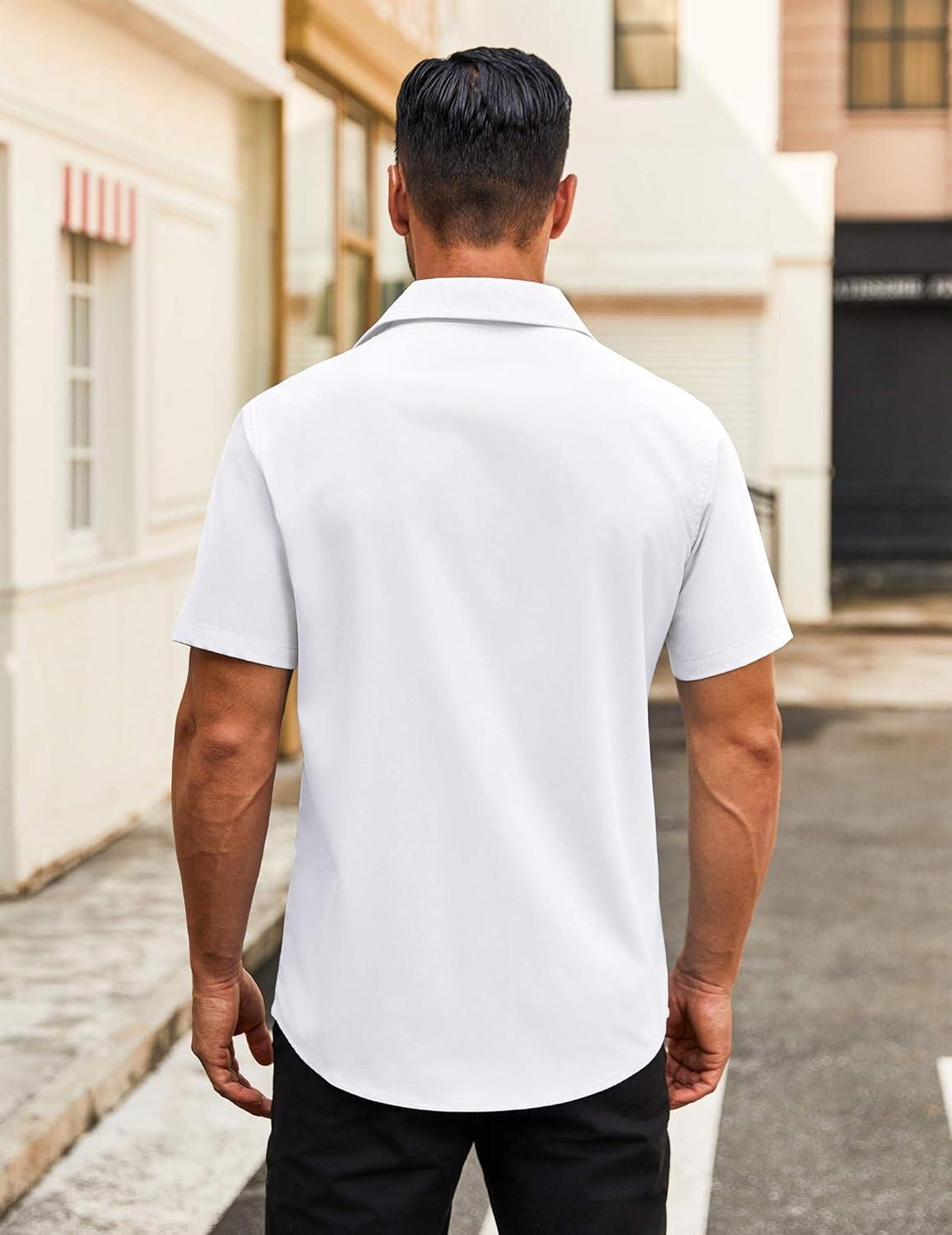 imageCOOFANDY Mens Button Down Shirts Short Sleeve Casual Dress Shirts Untucked Summer Shirt with PocketWhite