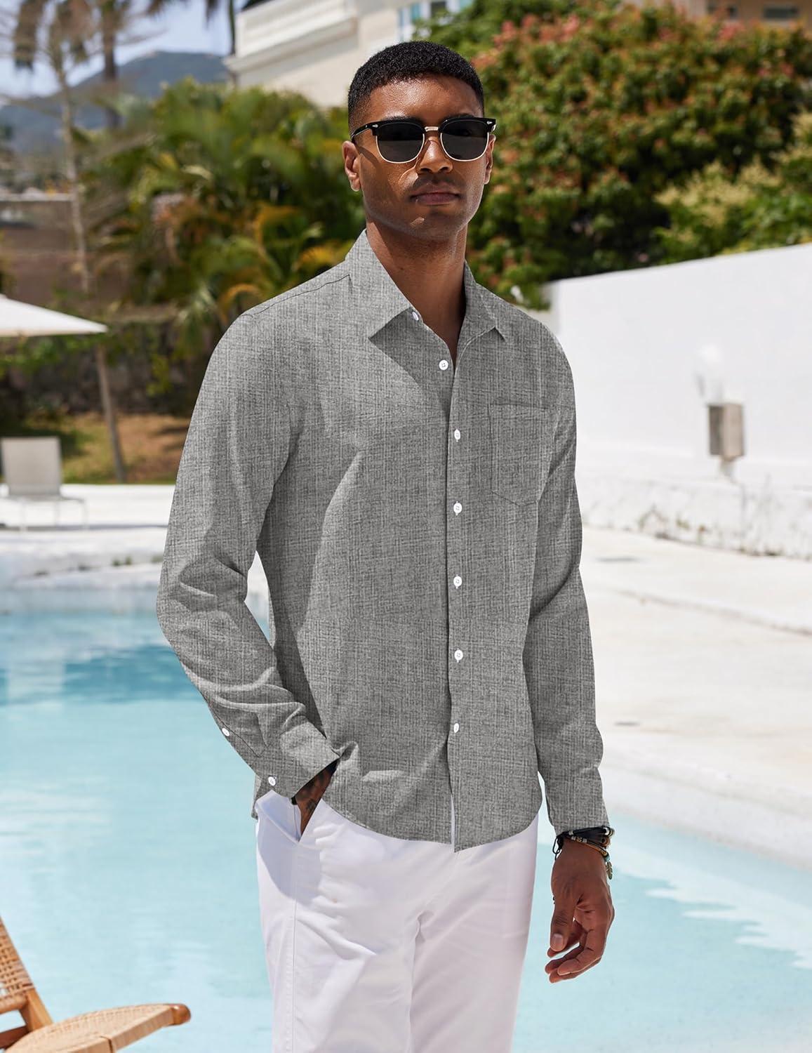 imageCOOFANDY Mens Button Down Shirts Short Sleeve Casual Summer Beach Shirts for Men Vacation Wedding Linen Shirt1 Light Grey