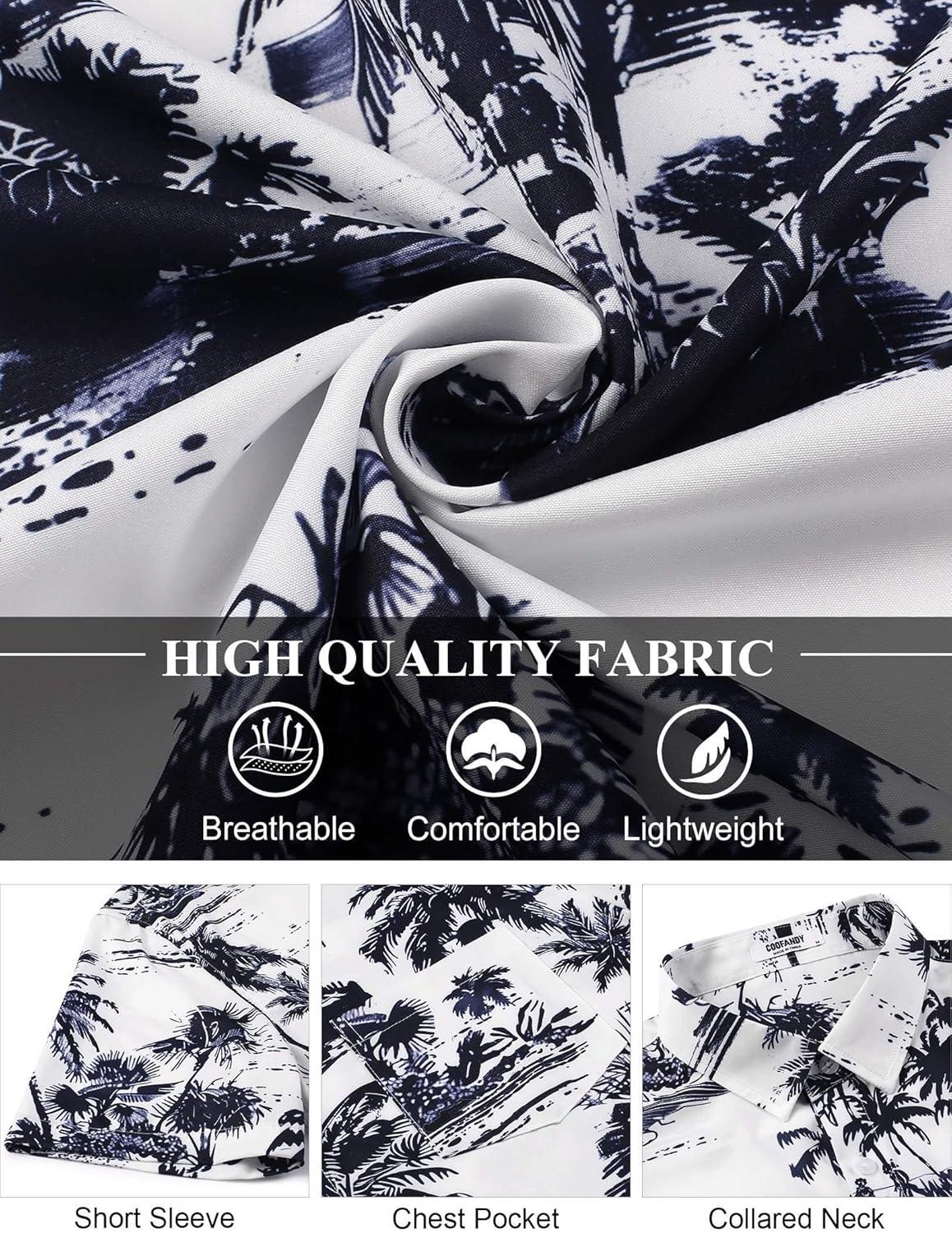 imageCOOFANDY Mens Button Down Shirts Short Sleeve Casual Summer Beach Shirts for Men Vacation Wedding Linen ShirtNavy Palm Tree