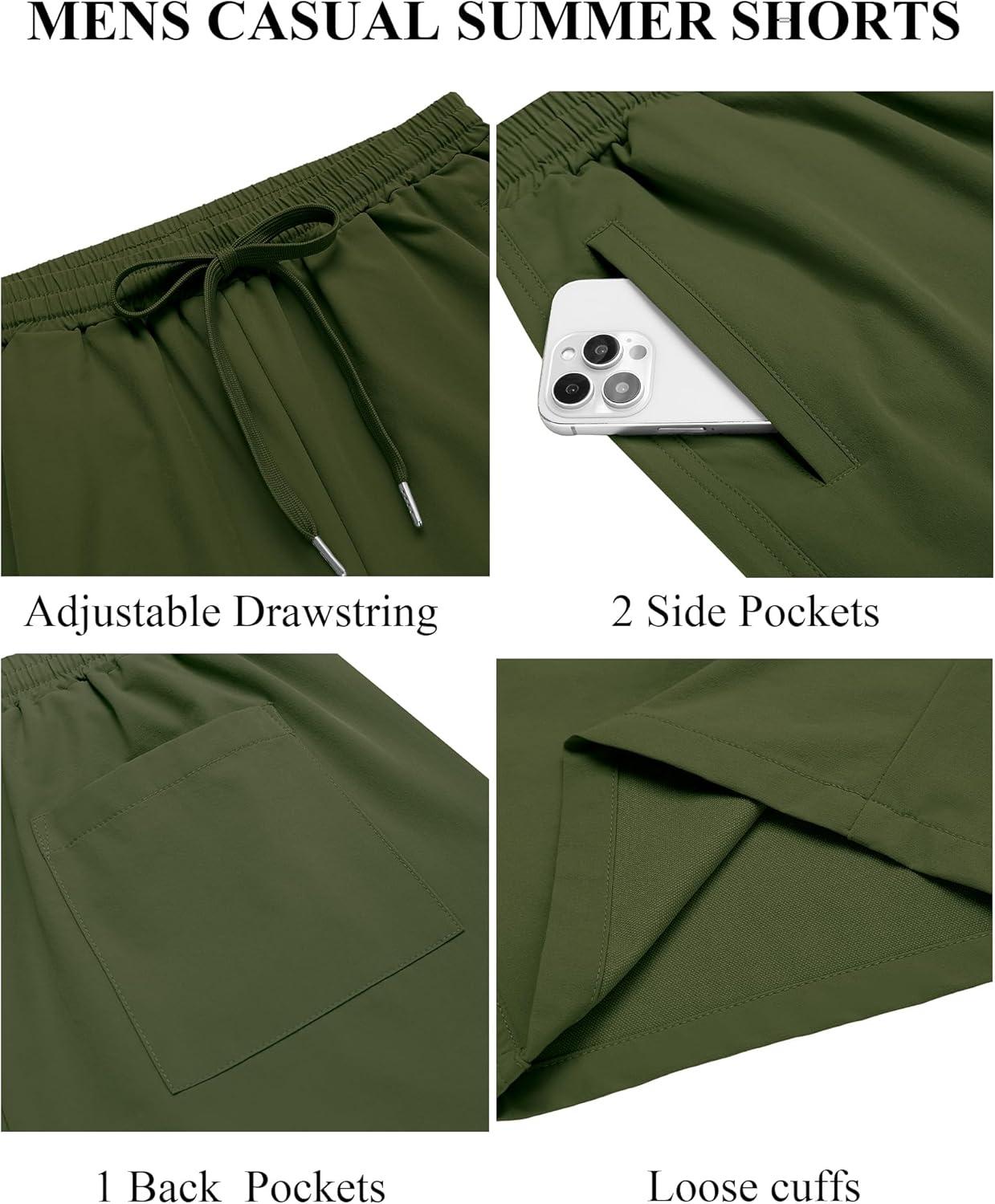 imageCOOFANDY Mens Casual Beach Shorts Summer Elastic Waist Shorts Lightweight Drawstring Golf ShortsArmy Green