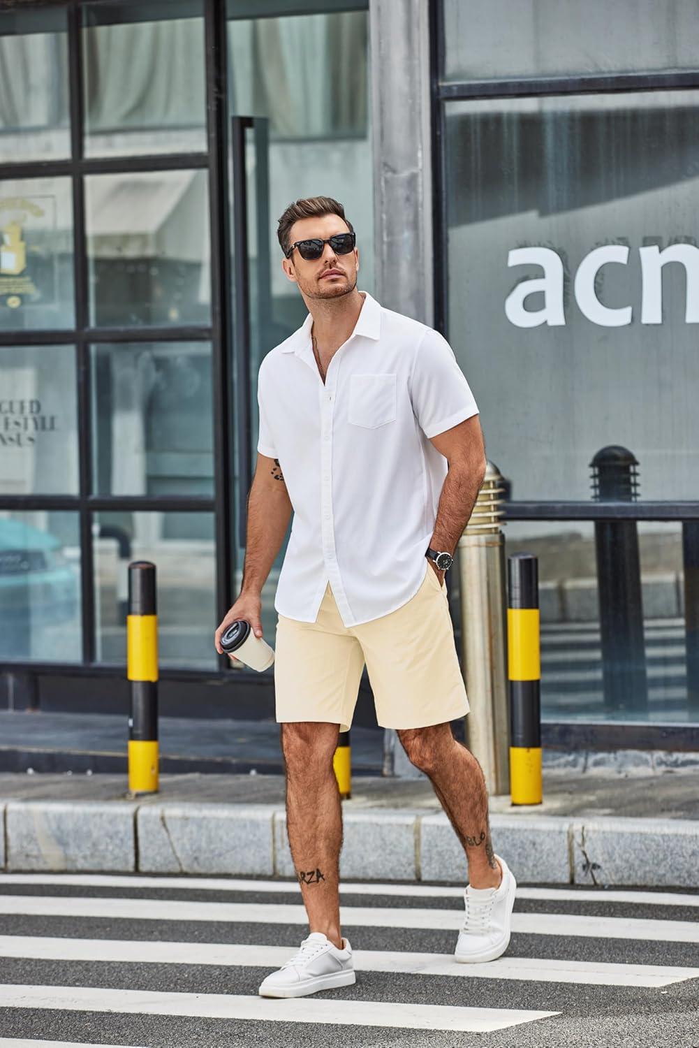 imageCOOFANDY Mens Casual Beach Shorts Summer Elastic Waist Shorts Lightweight Drawstring Golf ShortsBeige