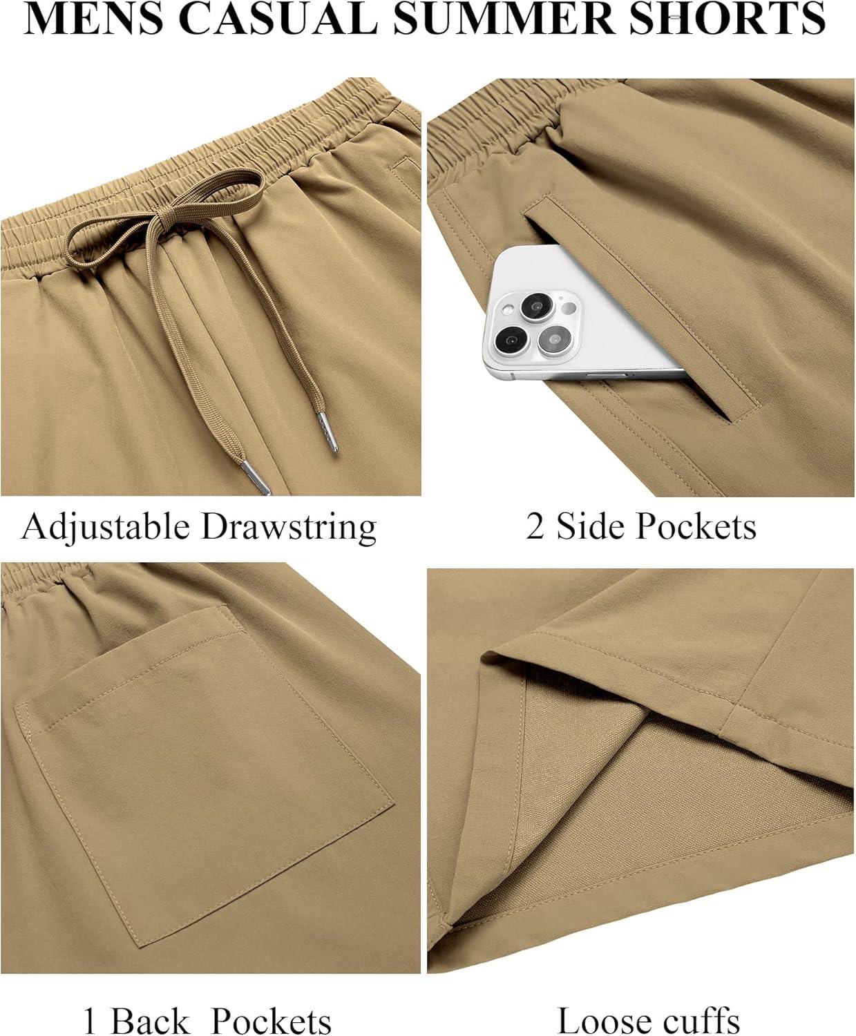 imageCOOFANDY Mens Casual Beach Shorts Summer Elastic Waist Shorts Lightweight Drawstring Golf ShortsKhaki