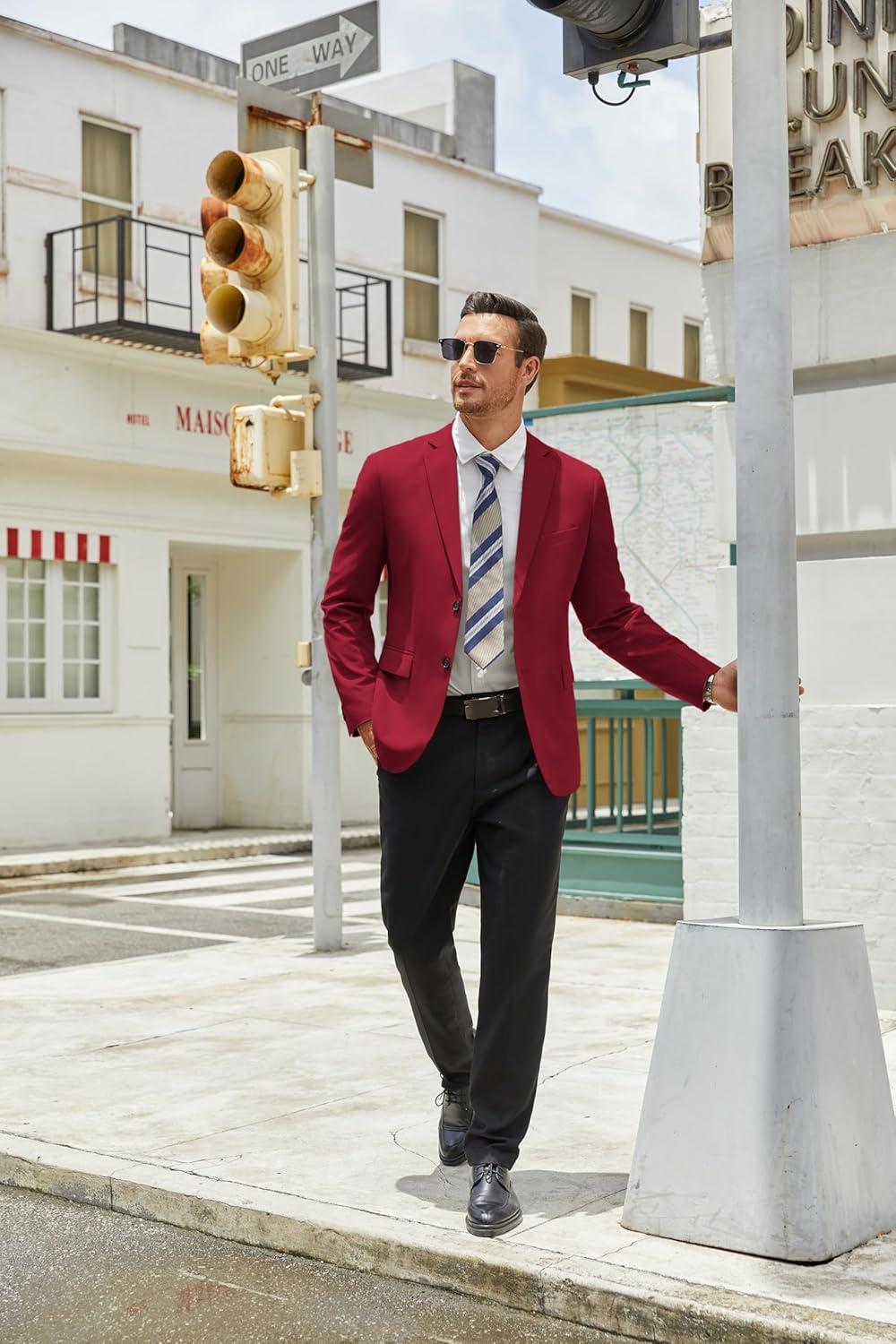 imageCOOFANDY Mens Casual Blazer Lightweight Suit Jacket Slim Fit Sport Coats for MenDark Red