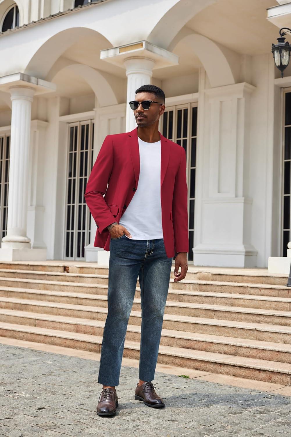 imageCOOFANDY Mens Casual Blazer Lightweight Suit Jacket Slim Fit Sport Coats for MenDark Red