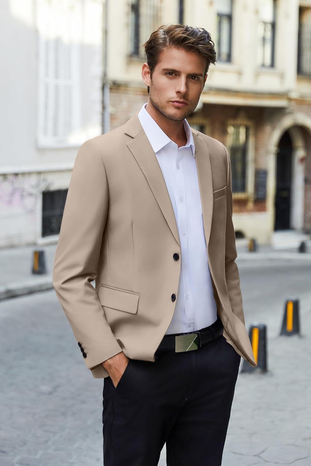 imageCOOFANDY Mens Casual Blazer Lightweight Suit Jacket Slim Fit Sport Coats for MenKhaki