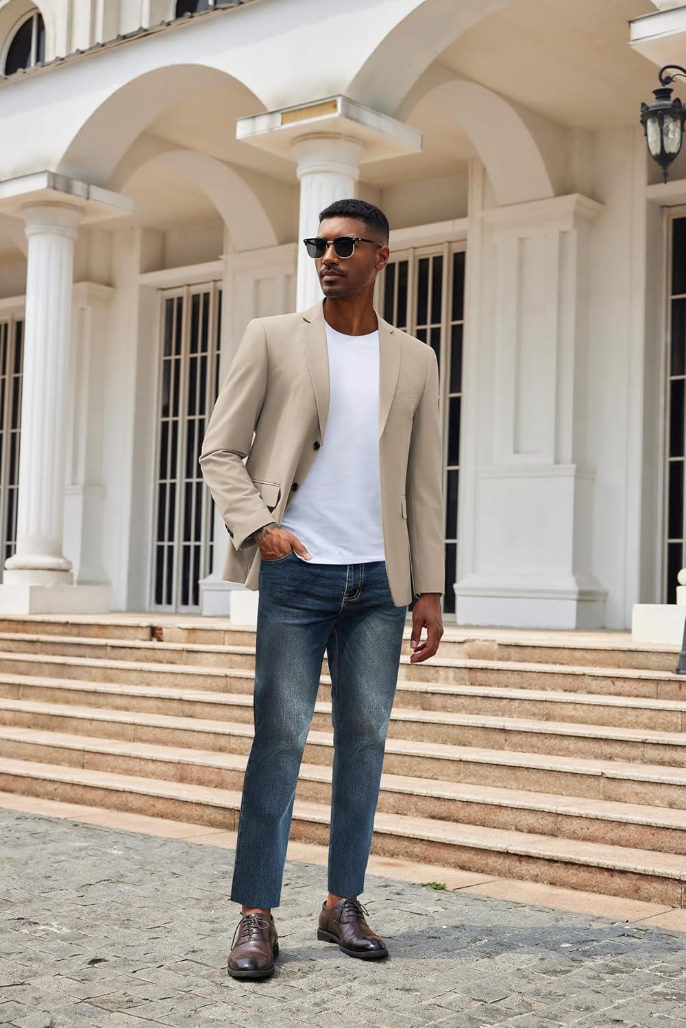 imageCOOFANDY Mens Casual Blazer Lightweight Suit Jacket Slim Fit Sport Coats for MenKhaki