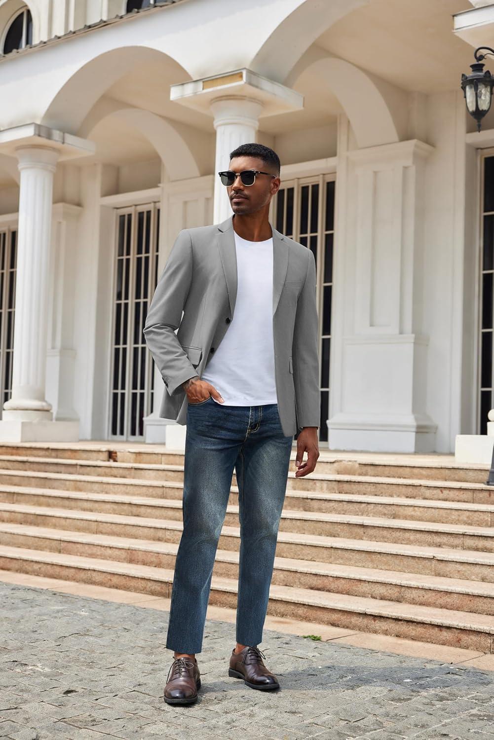 imageCOOFANDY Mens Casual Blazer Lightweight Suit Jacket Slim Fit Sport Coats for MenLight Grey