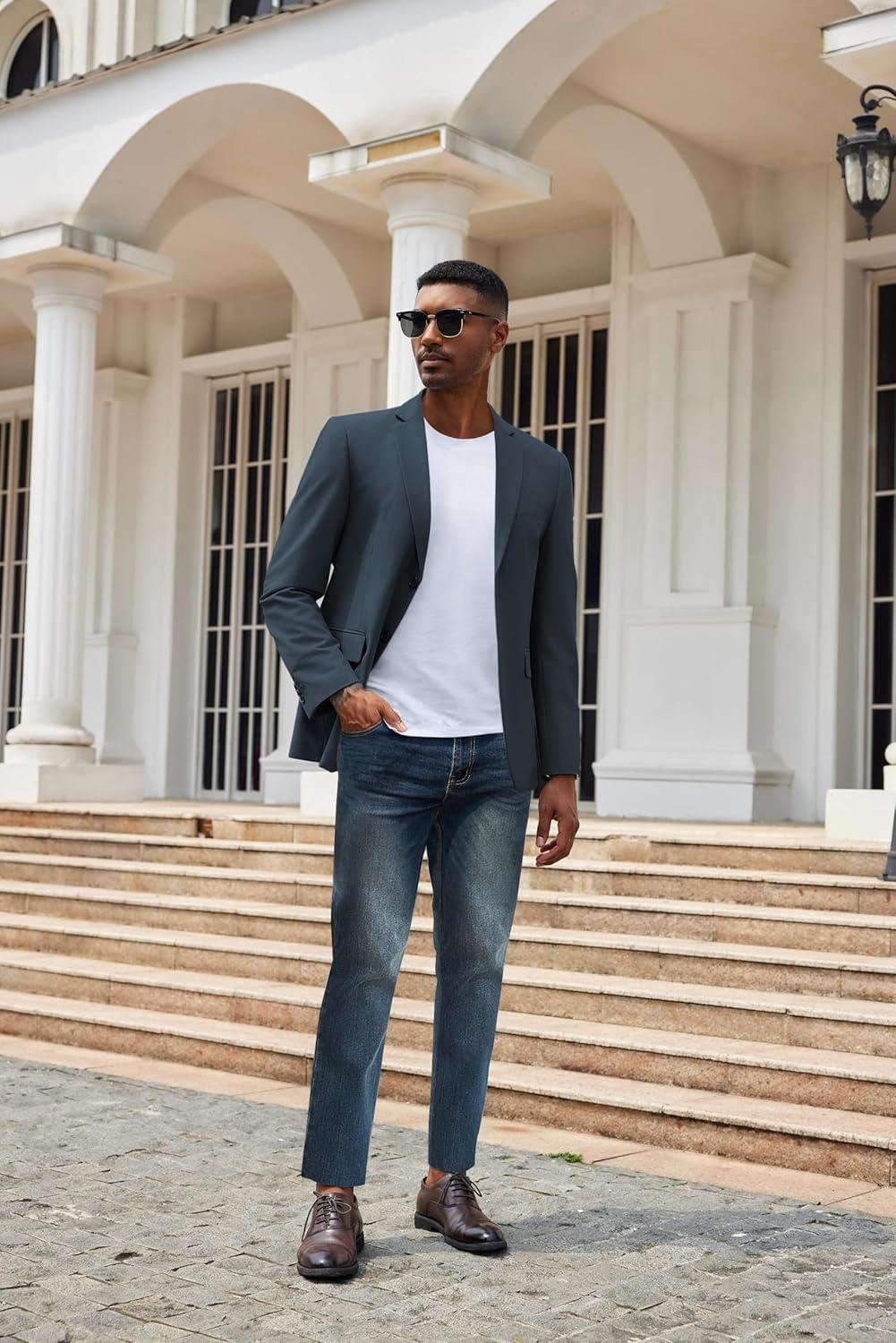 imageCOOFANDY Mens Casual Blazer Lightweight Suit Jacket Slim Fit Sport Coats for MenNavy Blue