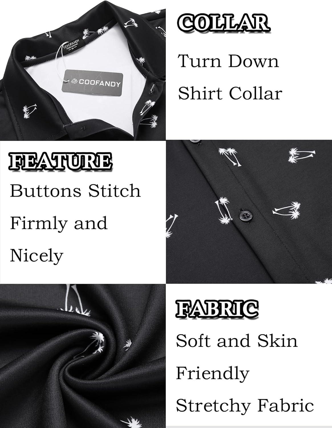 imageCOOFANDY Mens Casual Button Down Shirt Short Sleeve Wrinkle Free Shirts Summer ShirtBlack Palm Tree