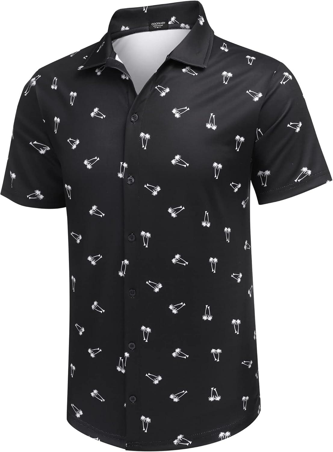 imageCOOFANDY Mens Casual Button Down Shirt Short Sleeve Wrinkle Free Shirts Summer ShirtBlack Palm Tree