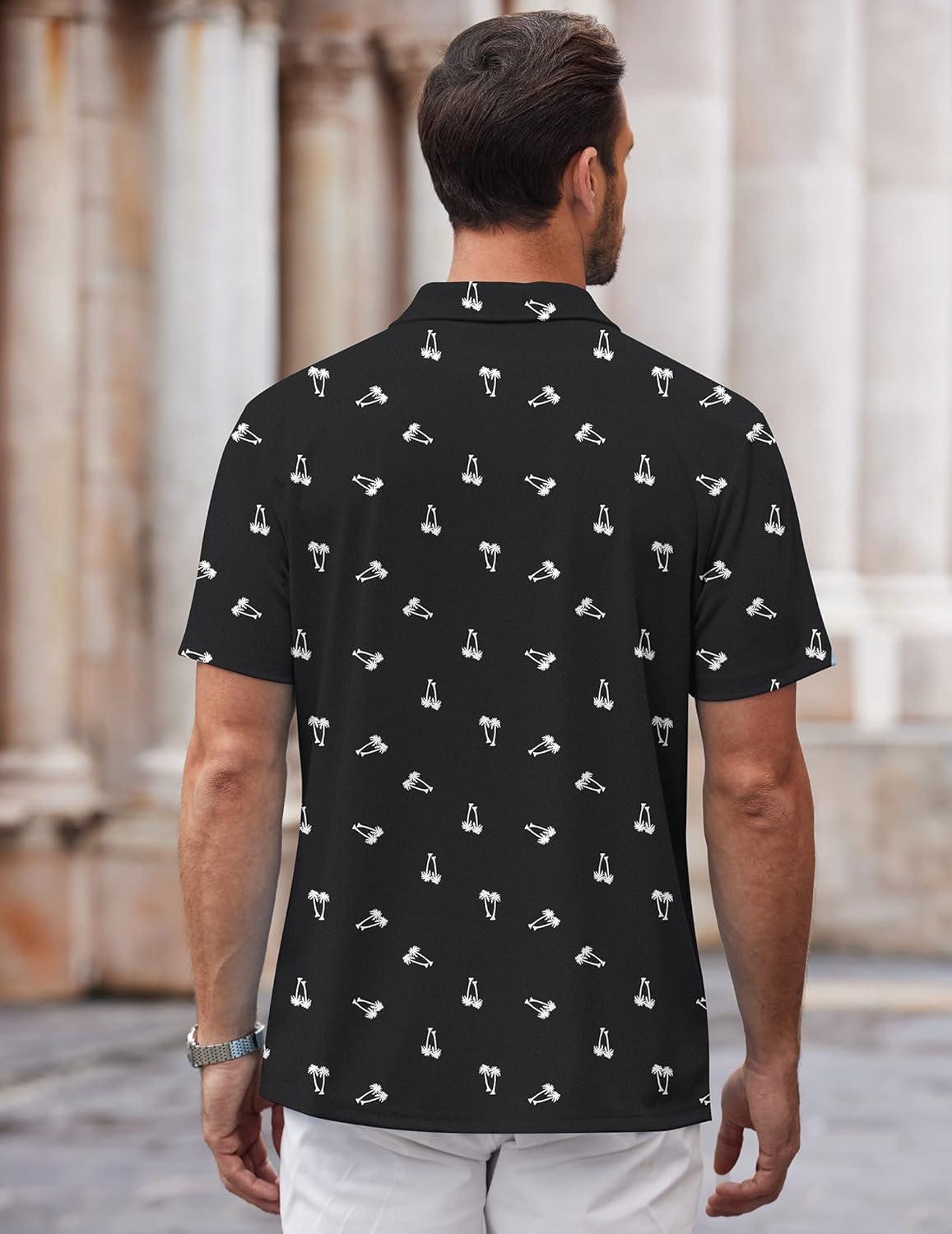 imageCOOFANDY Mens Casual Button Down Shirt Short Sleeve Wrinkle Free Shirts Summer ShirtBlack Palm Tree