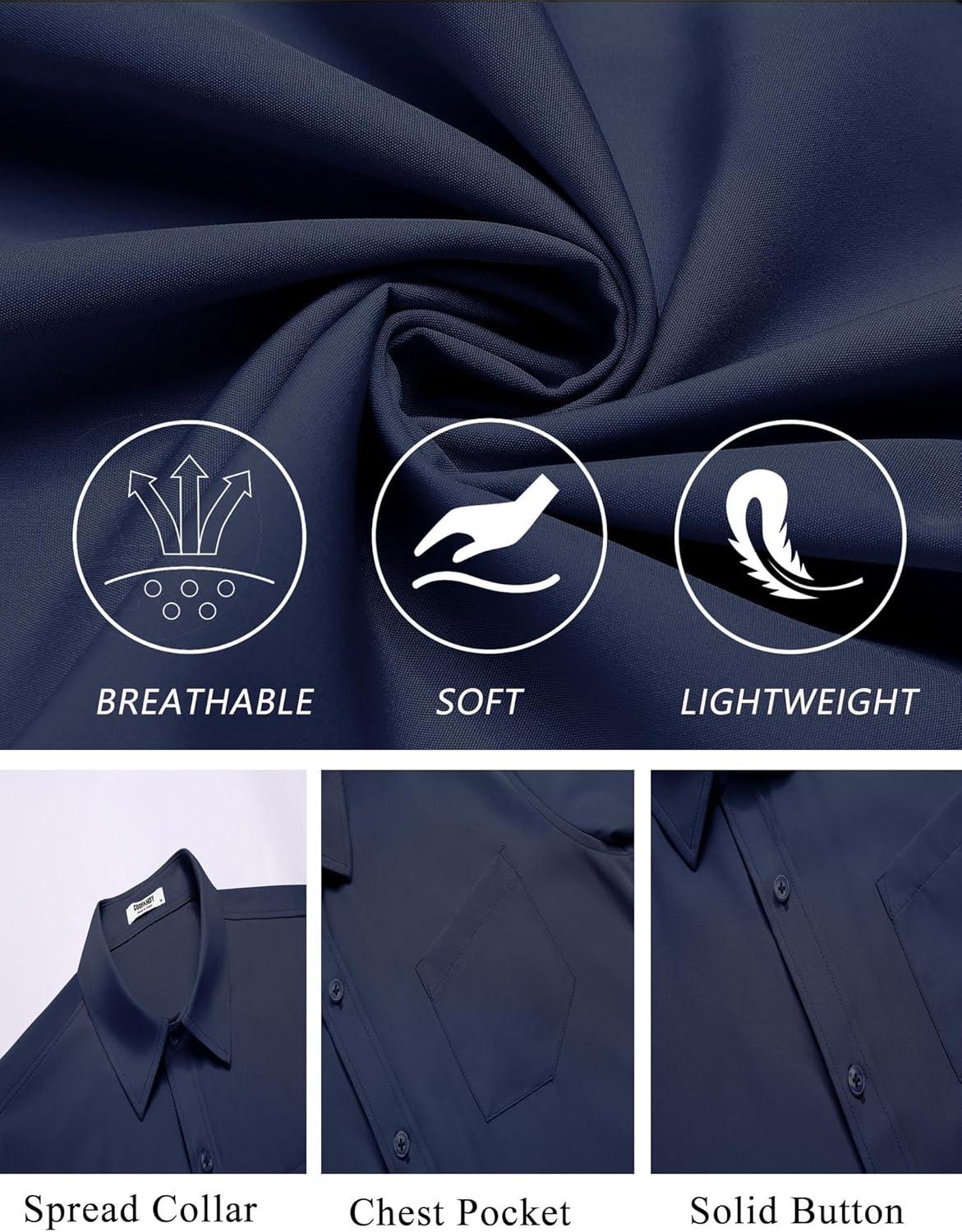 imageCOOFANDY Mens Casual Button Down Shirts Short Sleeve Summer Untucked Dress Shirt with PocketNavy Blue