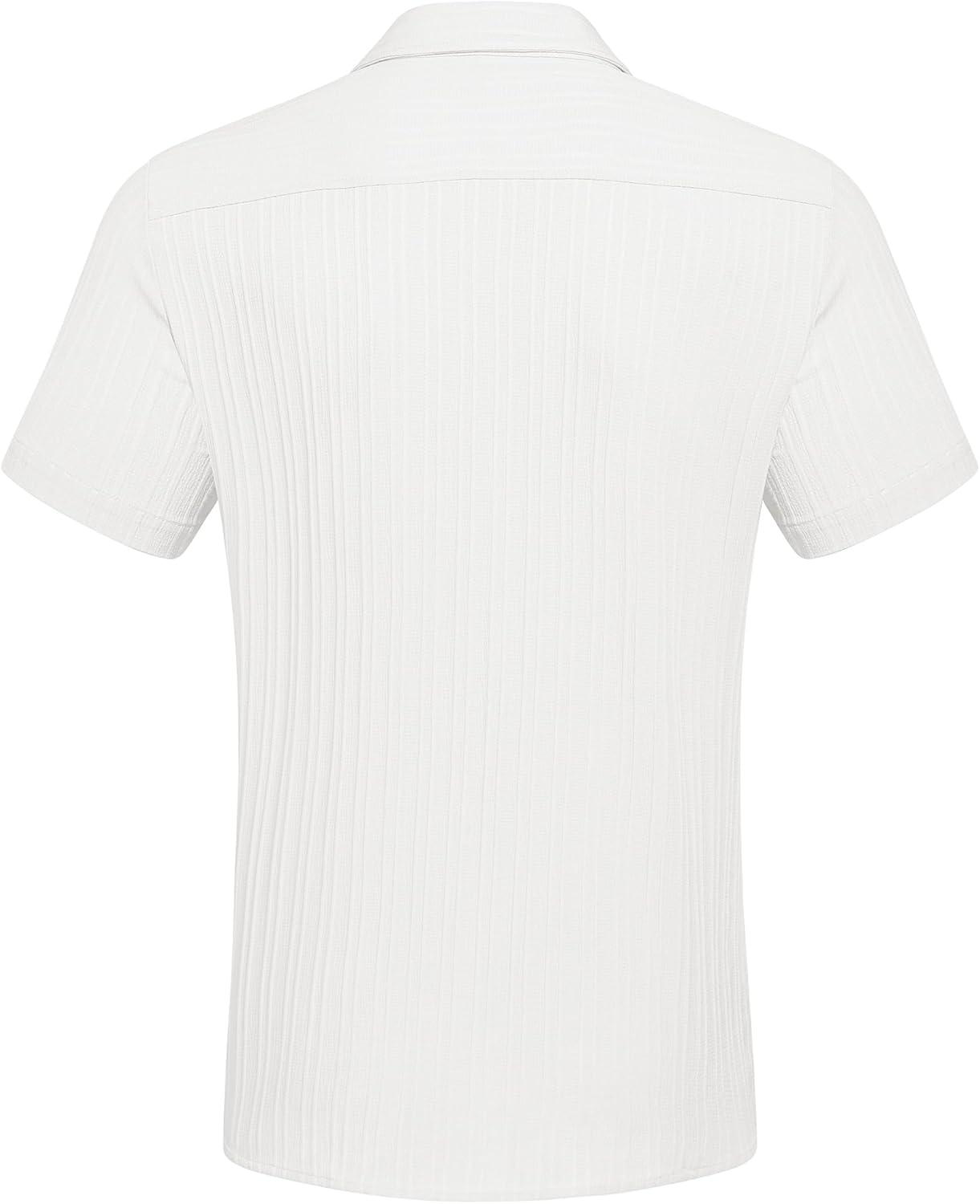 imageCOOFANDY Mens Casual Button Down Shirts Short Sleeve Textured Summer Beach Shirt with PocketAwhite