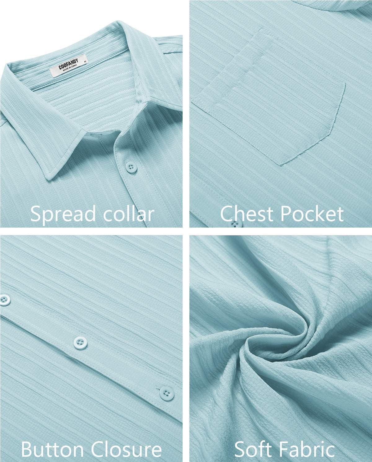 imageCOOFANDY Mens Casual Button Down Shirts Short Sleeve Textured Summer Beach Shirt with PocketBaby Blue