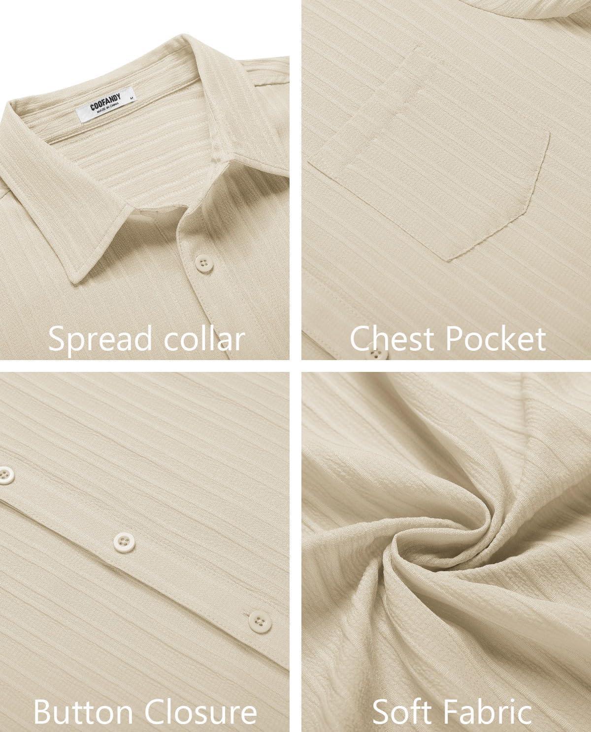 imageCOOFANDY Mens Casual Button Down Shirts Short Sleeve Textured Summer Beach Shirt with PocketBeige