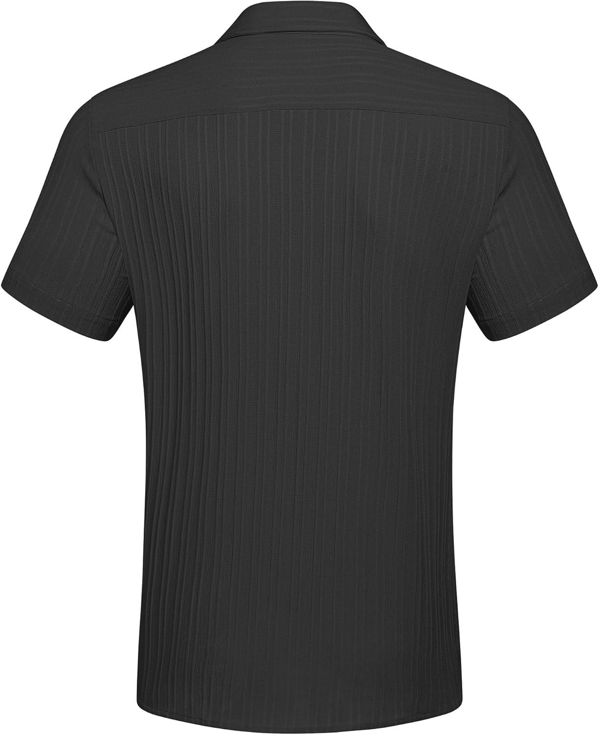 imageCOOFANDY Mens Casual Button Down Shirts Short Sleeve Textured Summer Beach Shirt with PocketBlack
