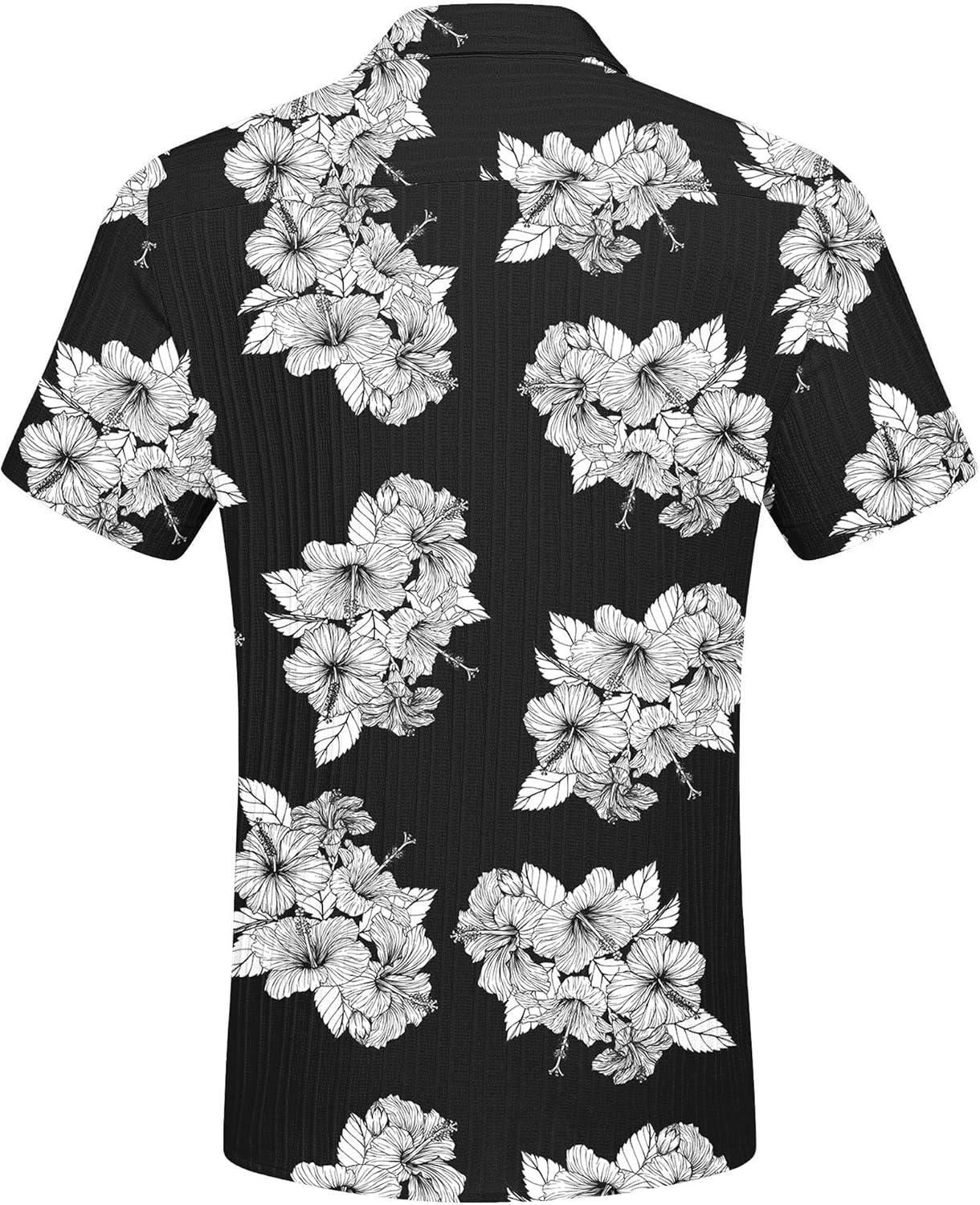 imageCOOFANDY Mens Casual Button Down Shirts Short Sleeve Textured Summer Beach Shirt with PocketBlackwhite Floral
