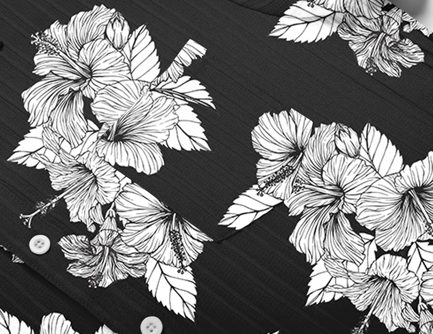 imageCOOFANDY Mens Casual Button Down Shirts Short Sleeve Textured Summer Beach Shirt with PocketBlackwhite Floral