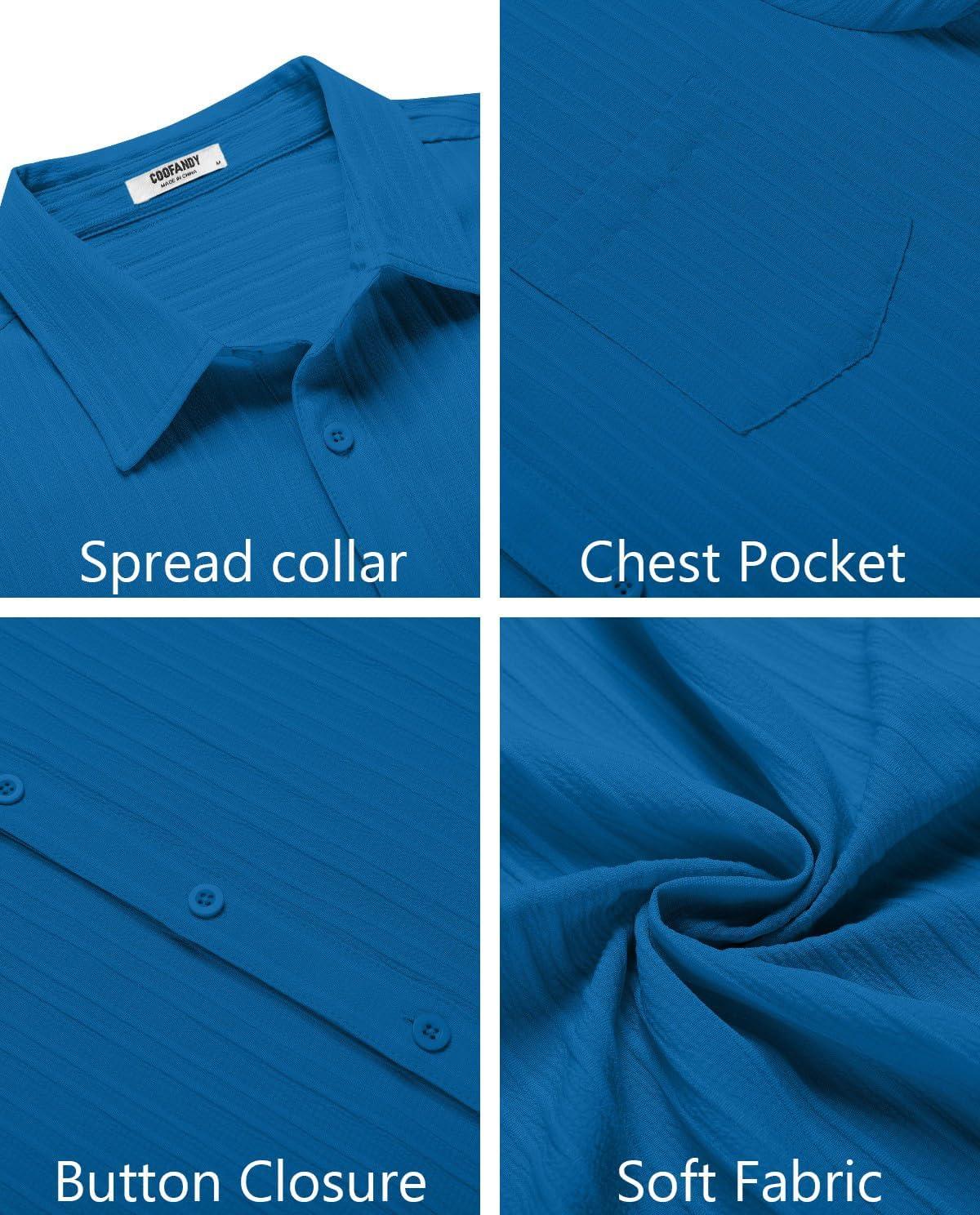 imageCOOFANDY Mens Casual Button Down Shirts Short Sleeve Textured Summer Beach Shirt with PocketBlue
