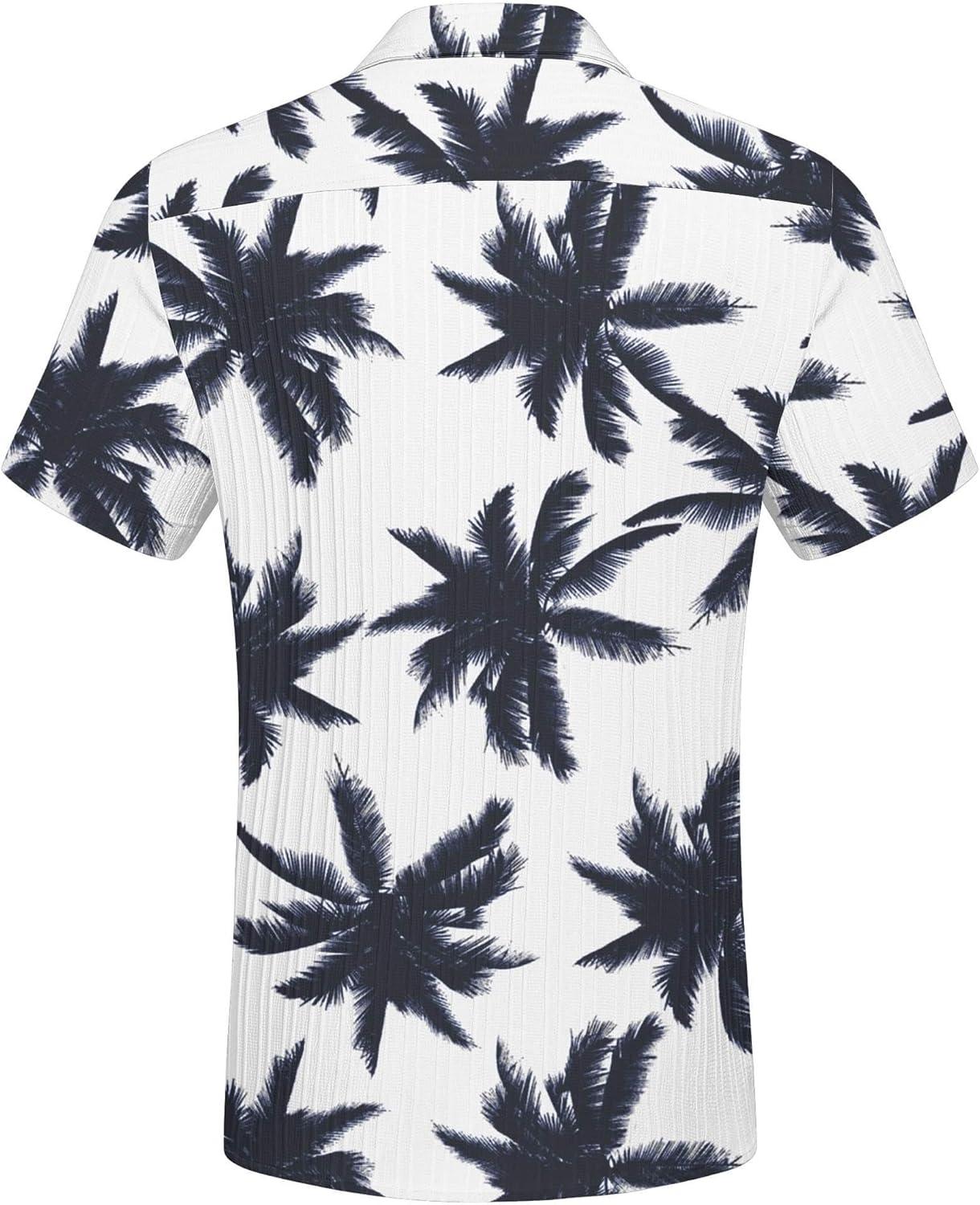 imageCOOFANDY Mens Casual Button Down Shirts Short Sleeve Textured Summer Beach Shirt with PocketCoconut Treenavy