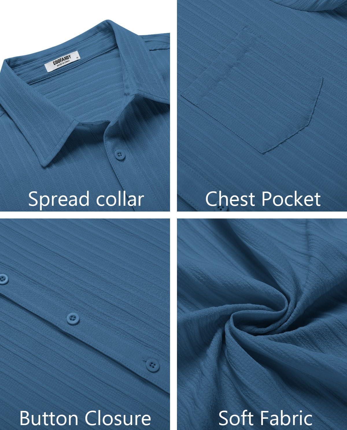 imageCOOFANDY Mens Casual Button Down Shirts Short Sleeve Textured Summer Beach Shirt with PocketDark Blue