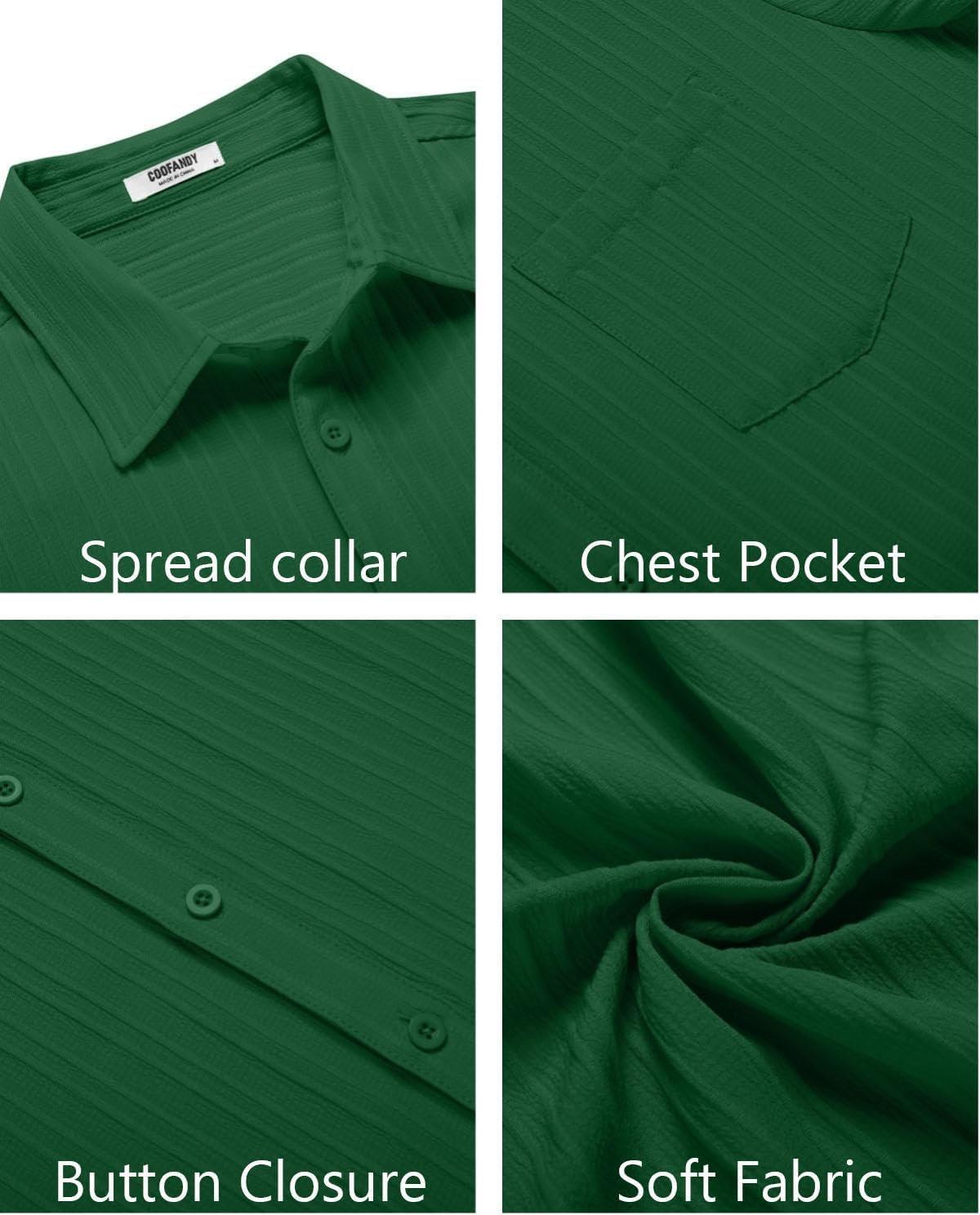 imageCOOFANDY Mens Casual Button Down Shirts Short Sleeve Textured Summer Beach Shirt with PocketDark Green
