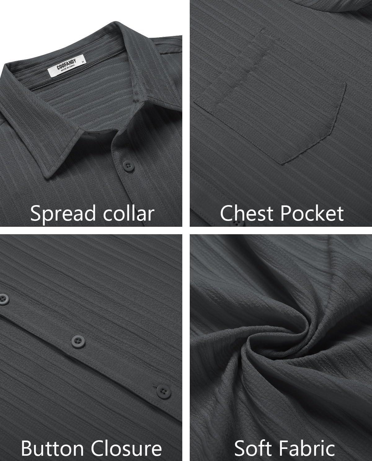 imageCOOFANDY Mens Casual Button Down Shirts Short Sleeve Textured Summer Beach Shirt with PocketDark Grey