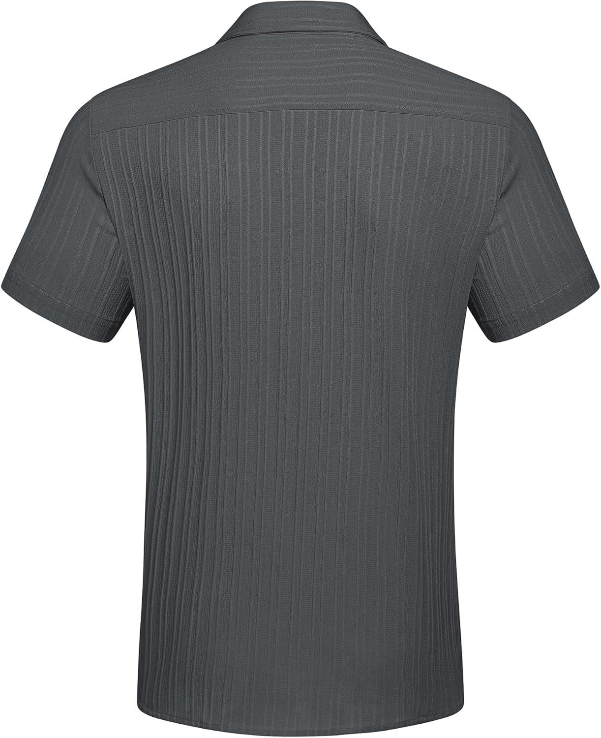 imageCOOFANDY Mens Casual Button Down Shirts Short Sleeve Textured Summer Beach Shirt with PocketDark Grey