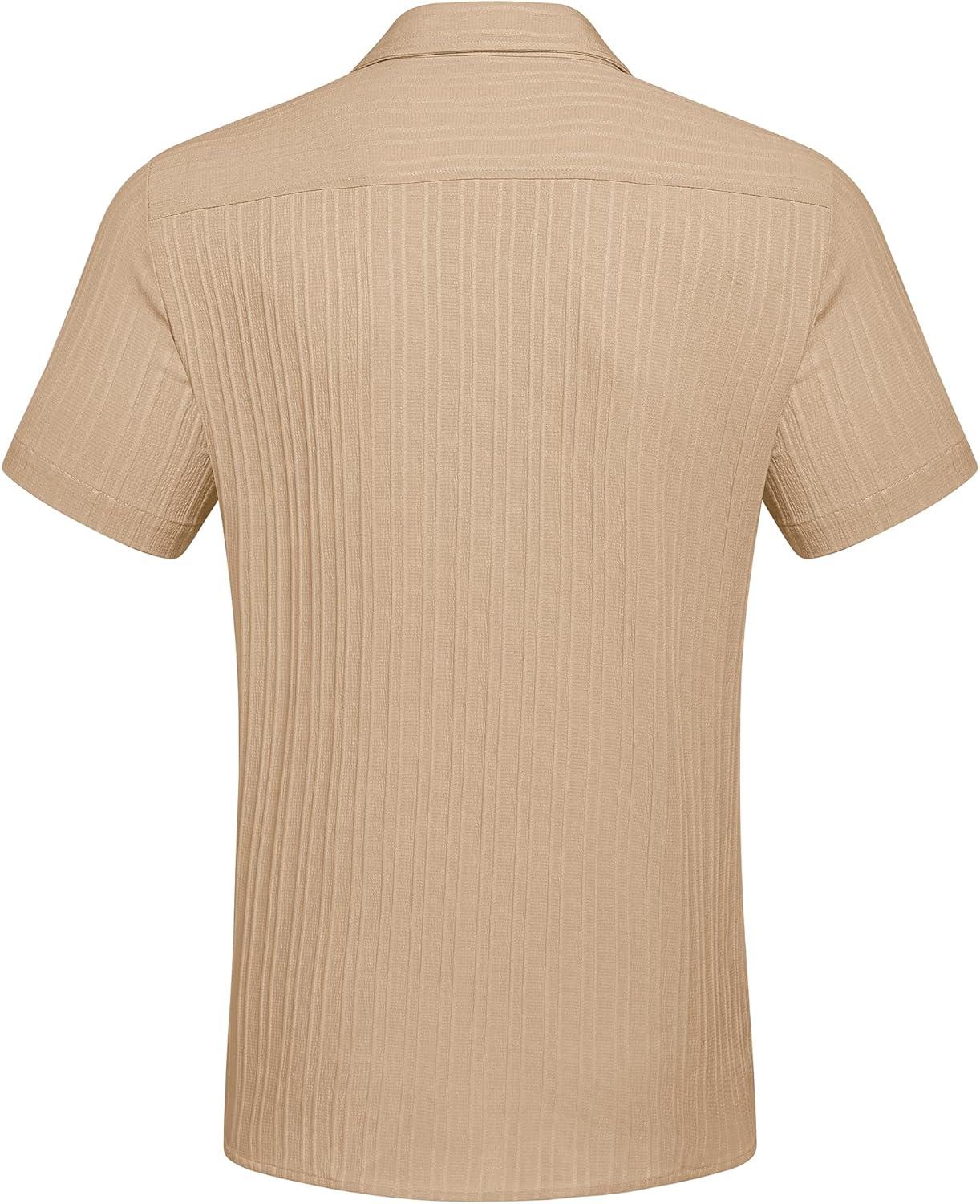 imageCOOFANDY Mens Casual Button Down Shirts Short Sleeve Textured Summer Beach Shirt with PocketKhaki