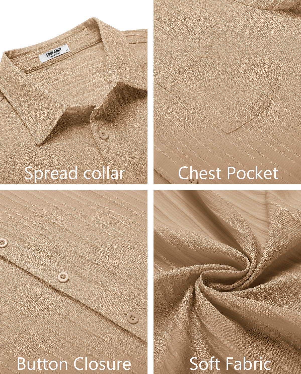 imageCOOFANDY Mens Casual Button Down Shirts Short Sleeve Textured Summer Beach Shirt with PocketKhaki