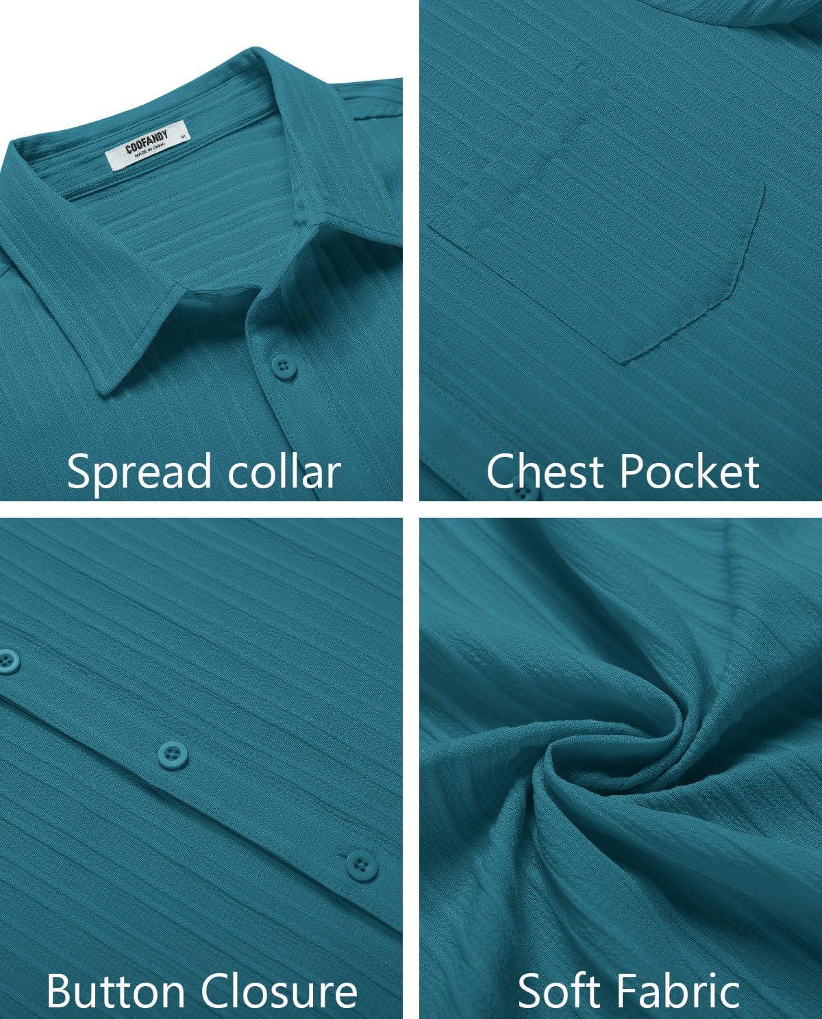 imageCOOFANDY Mens Casual Button Down Shirts Short Sleeve Textured Summer Beach Shirt with PocketLake Blue