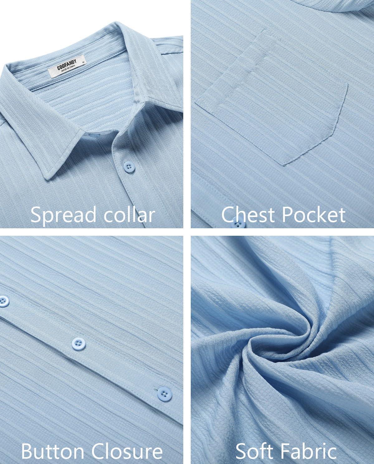 imageCOOFANDY Mens Casual Button Down Shirts Short Sleeve Textured Summer Beach Shirt with PocketLight Blue