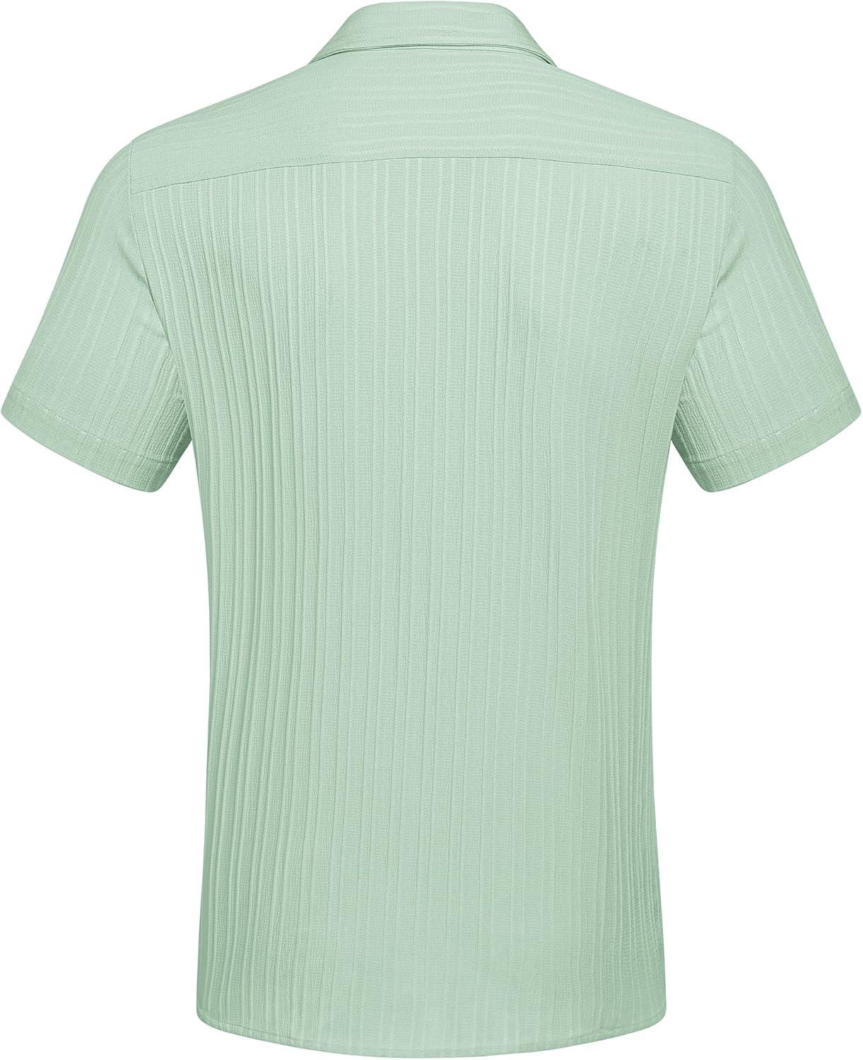 imageCOOFANDY Mens Casual Button Down Shirts Short Sleeve Textured Summer Beach Shirt with PocketLight Green