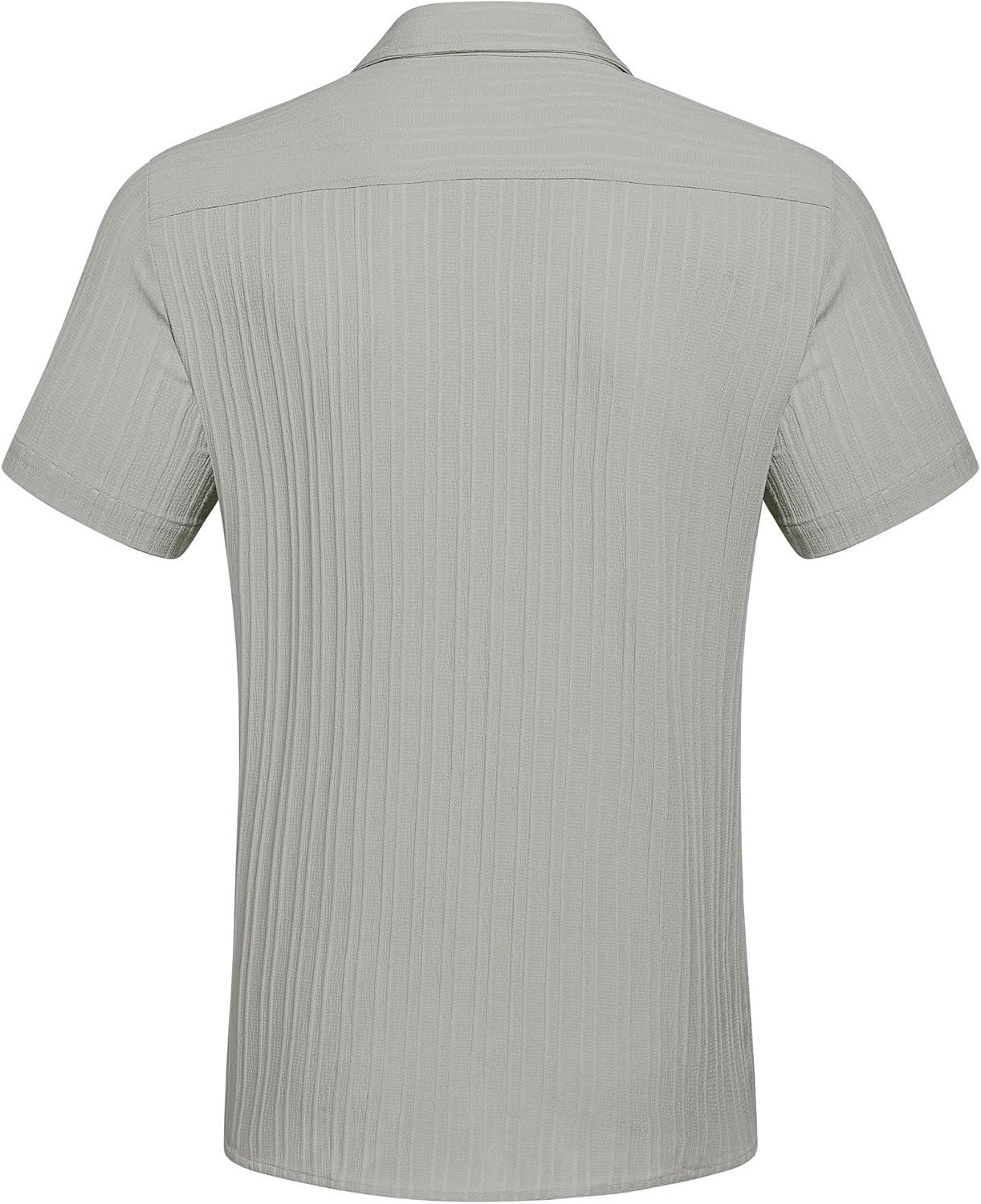 imageCOOFANDY Mens Casual Button Down Shirts Short Sleeve Textured Summer Beach Shirt with PocketLight Grey