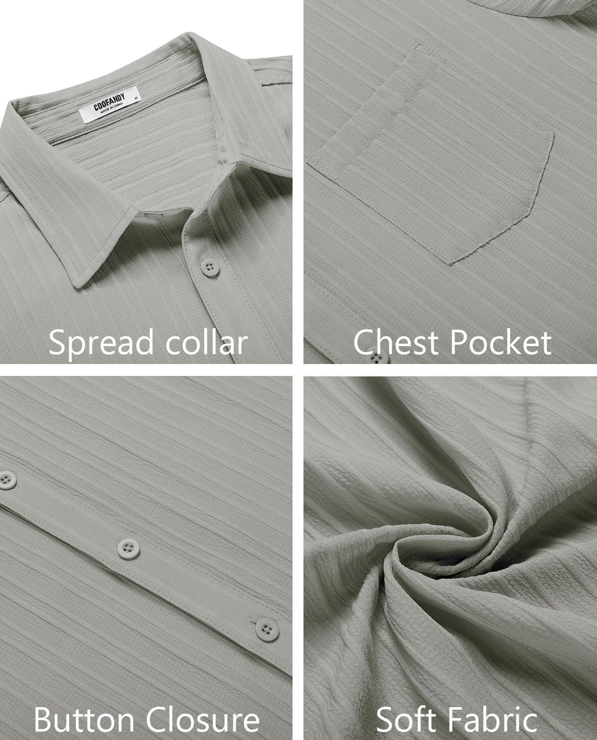 imageCOOFANDY Mens Casual Button Down Shirts Short Sleeve Textured Summer Beach Shirt with PocketLight Grey